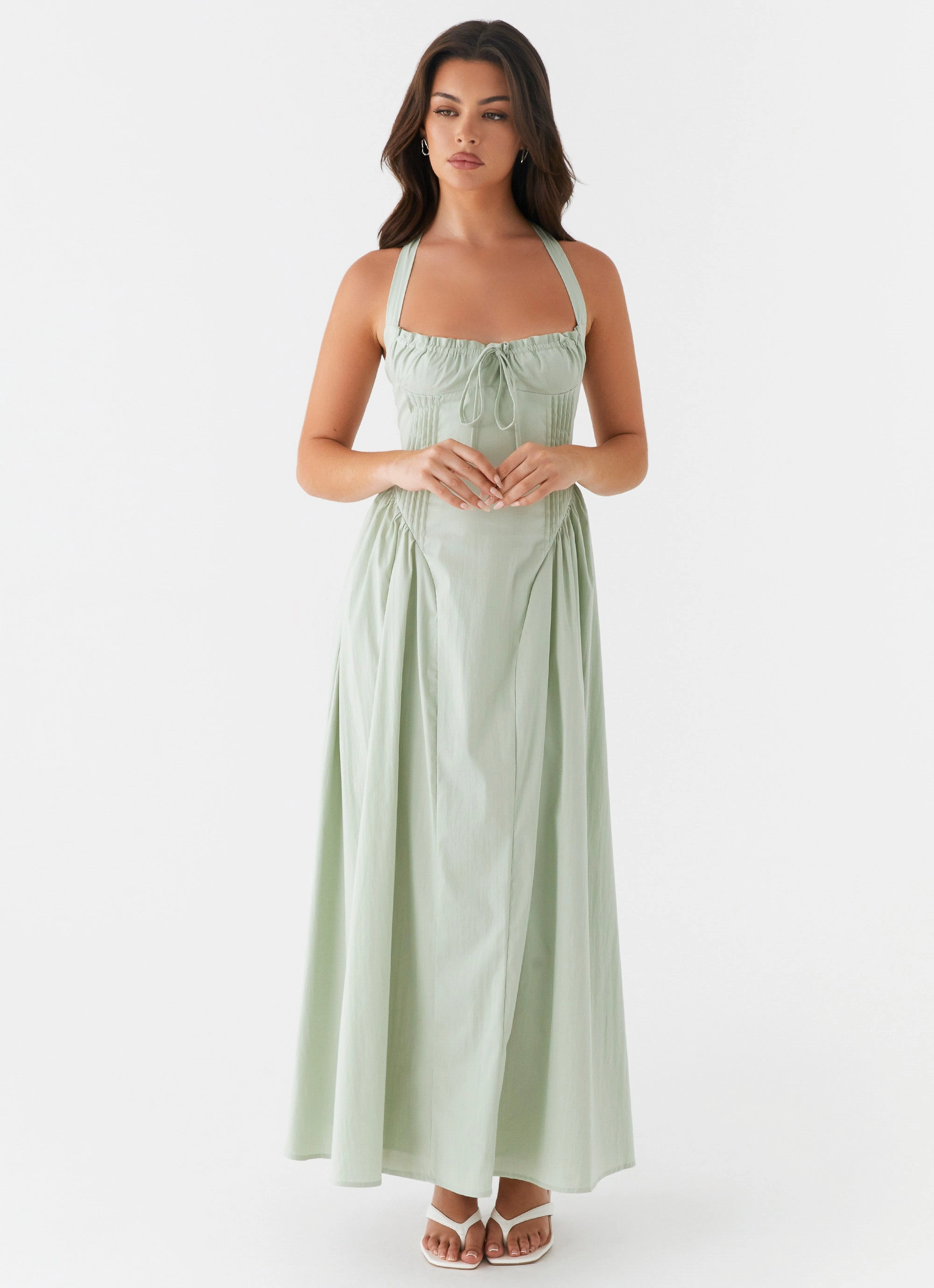 Olenna Halterneck Midi Dress - Sage Bright Vibe Chic formal attire