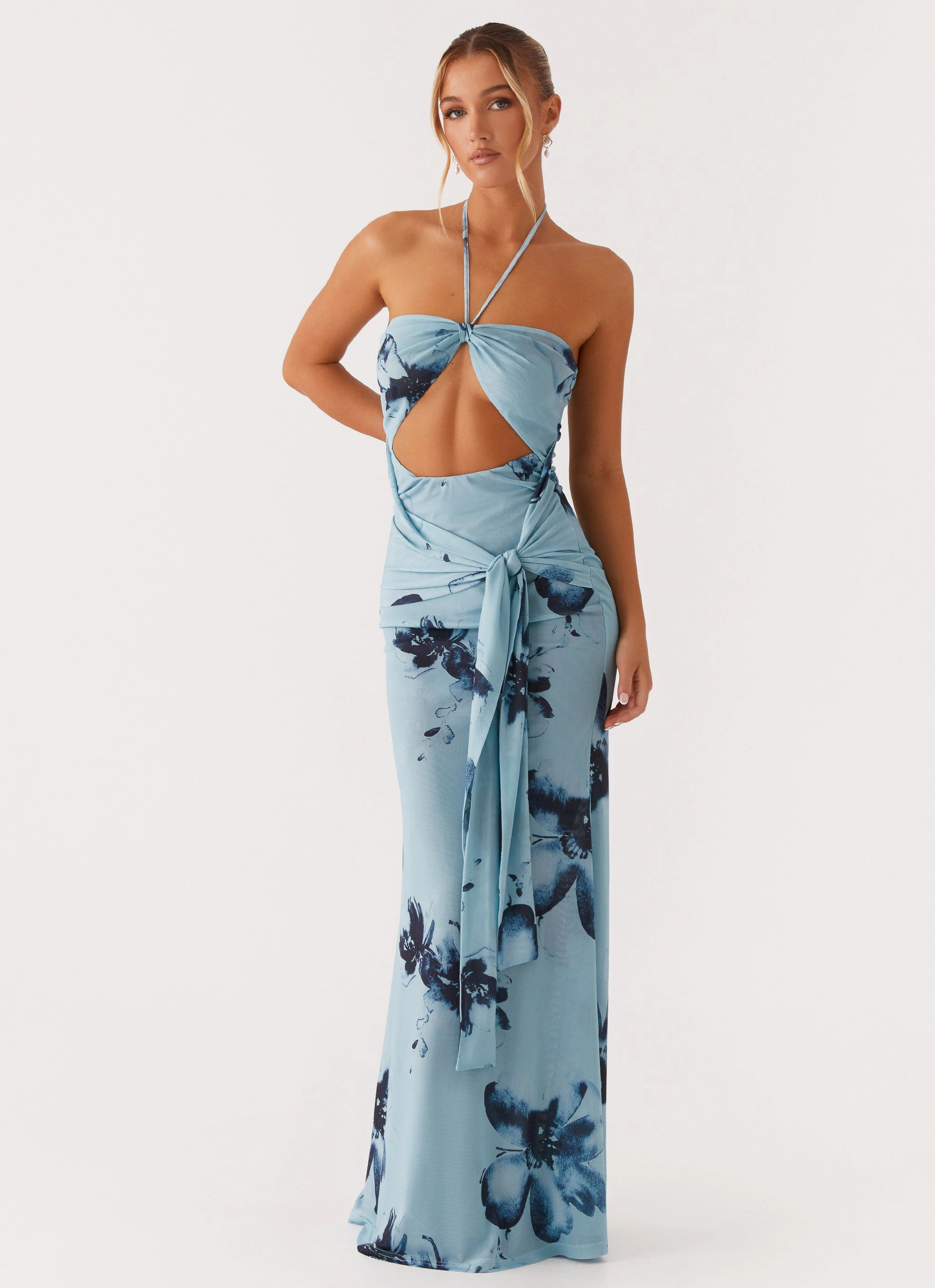petite size Antonia Maxi Dress - Black Blue Floral