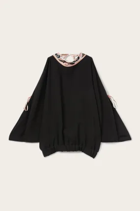 Cocktail Event Open-Shoulder Blouse with Printed Details