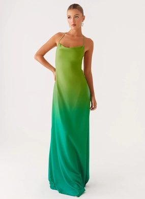 Abstract Pattern Modern and Stylish Opposites Attract Maxi Dress - Green Ombre