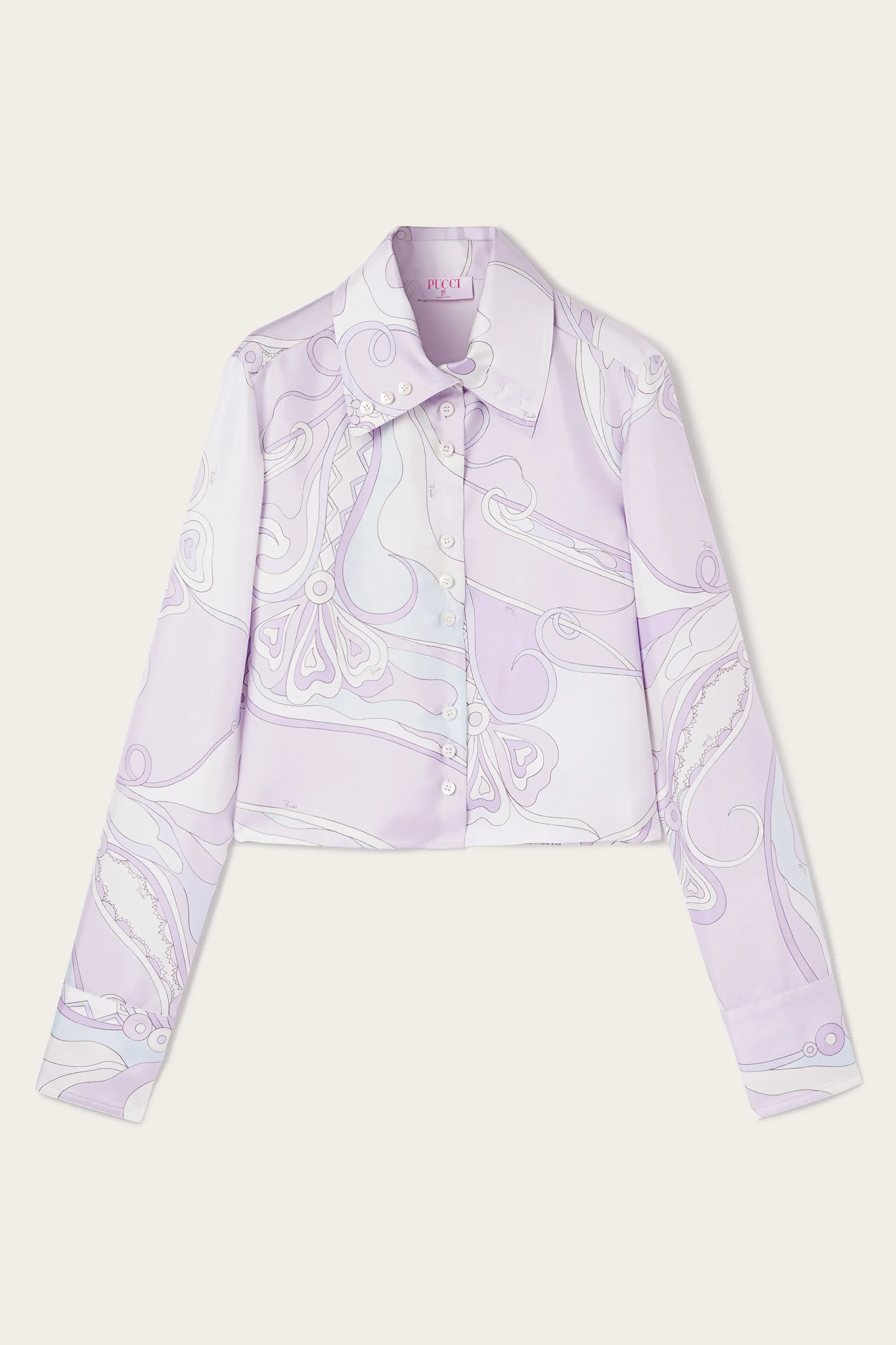 Round Collar Seasonal Collection Orchidee Print Silk Twill Shirt