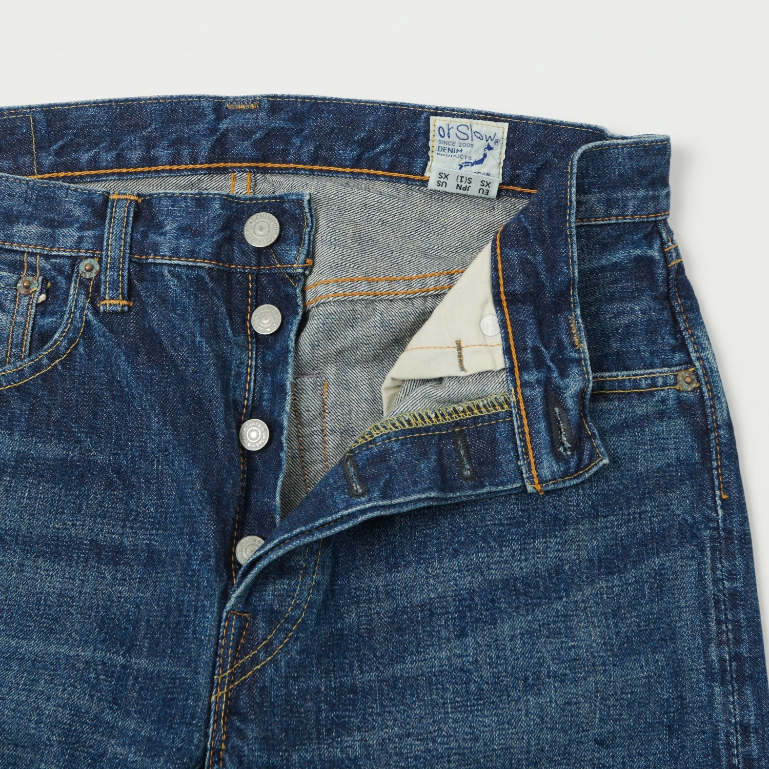 orSlow 105 13.5oz Regular Straight Jean - Two Year Wash Easy Pairing Non Irritating Inner Lining