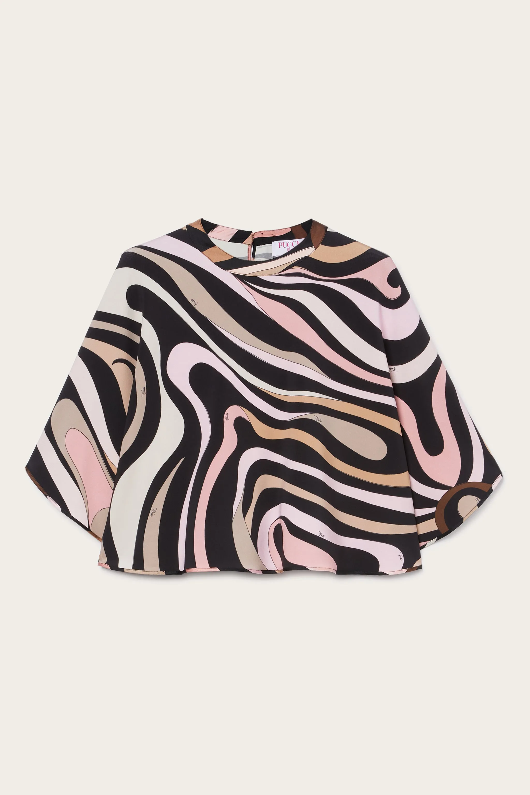 Classic Color Yoke Design Marmo Cape Sleeve Blouse