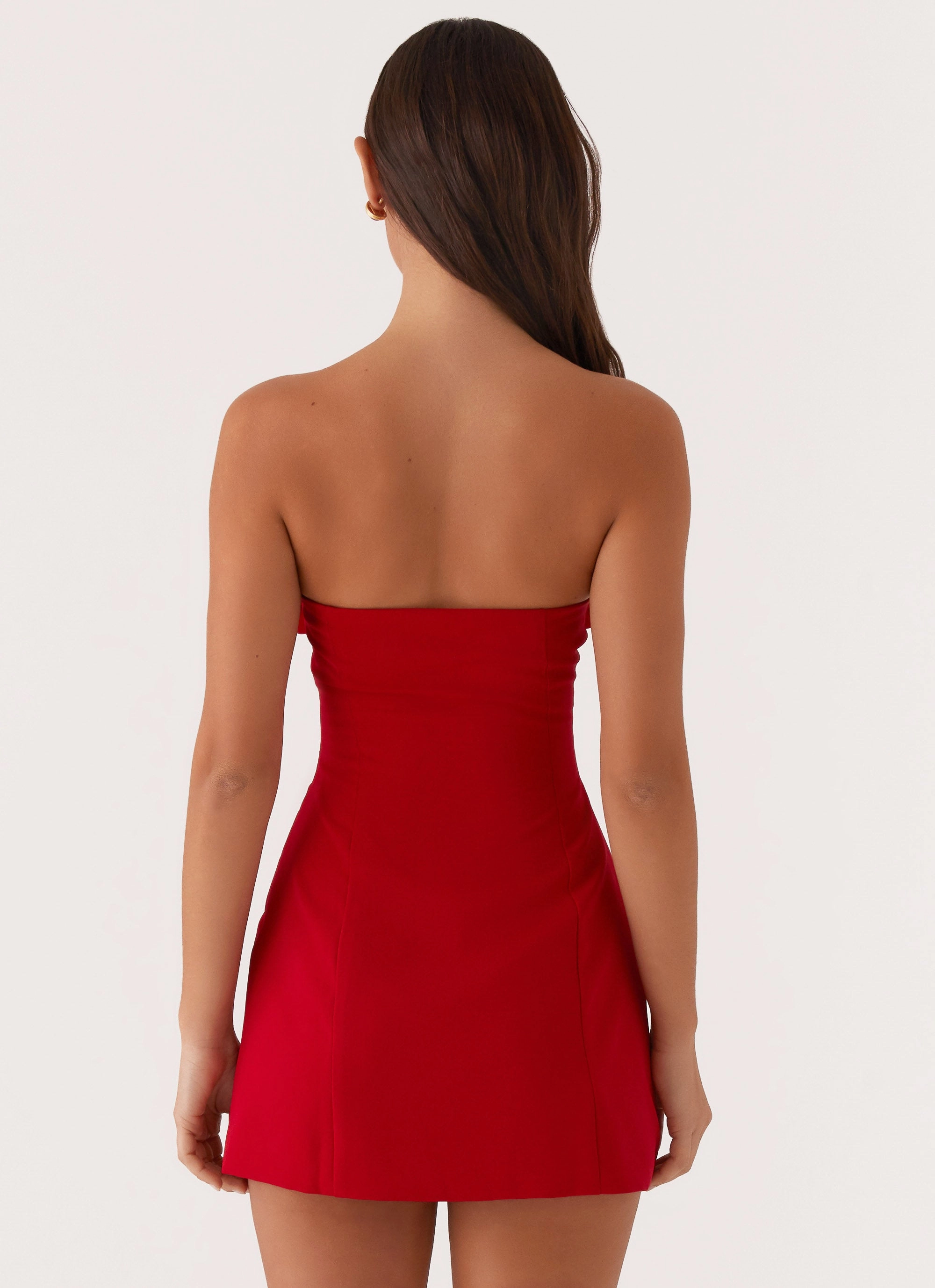 Timeless Look Wear Drawstring-Closure Patsie Strapless Mini Dress - Red