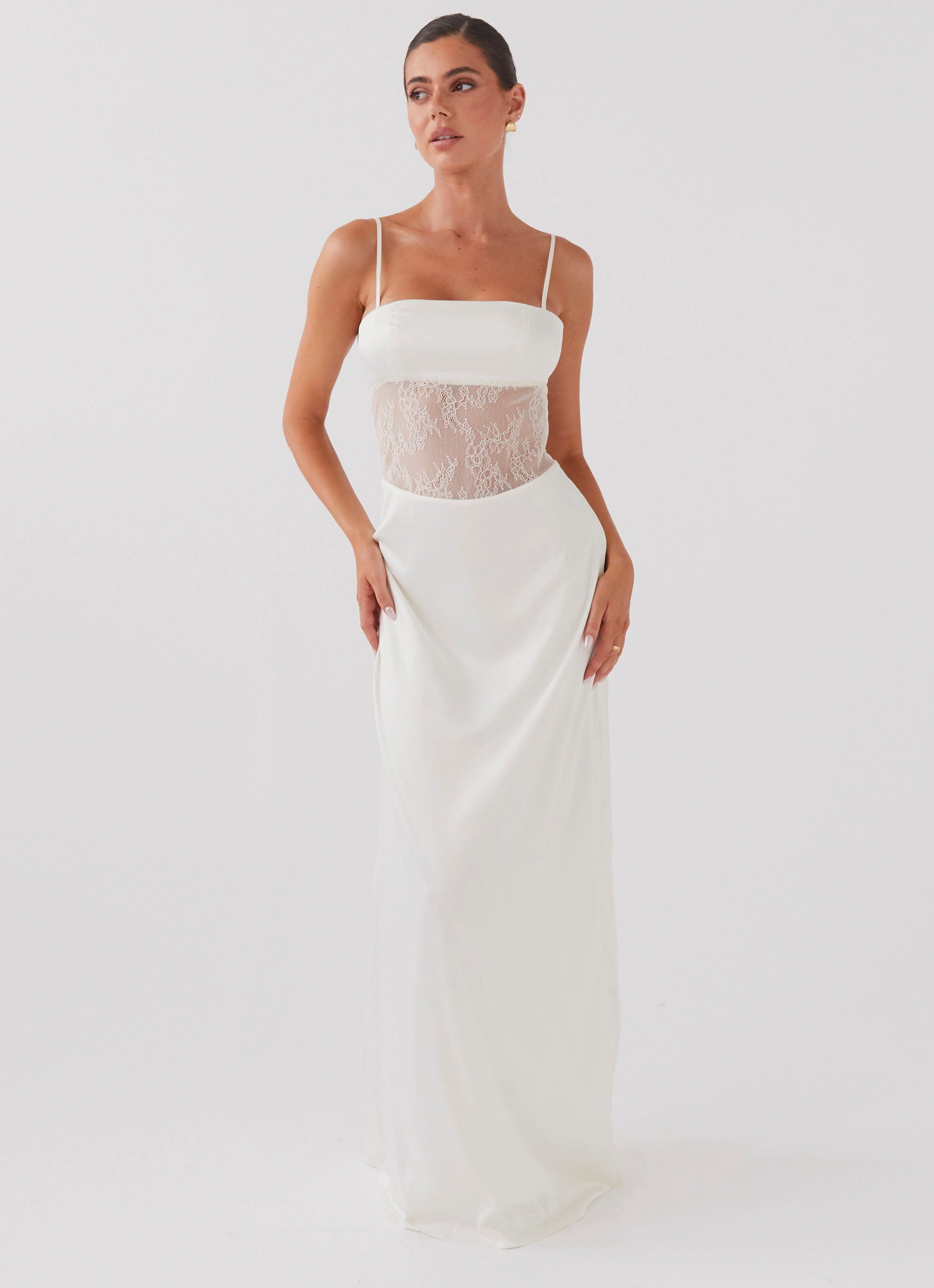 Palais Royale Lace Maxi Dress - Antique Satin Finish Lounge Fit