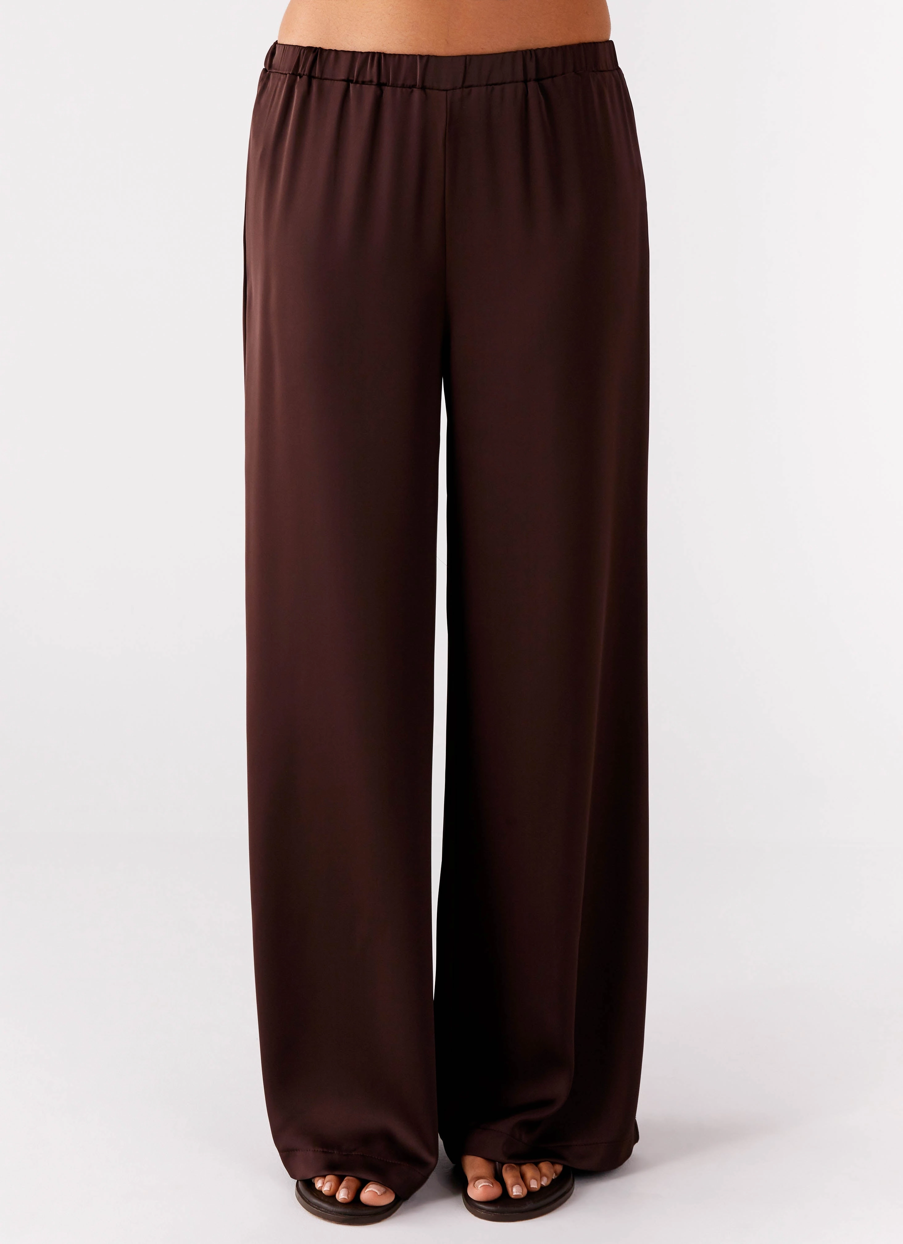 Palm Cove Satin Pants - Chocolate Neutral Look