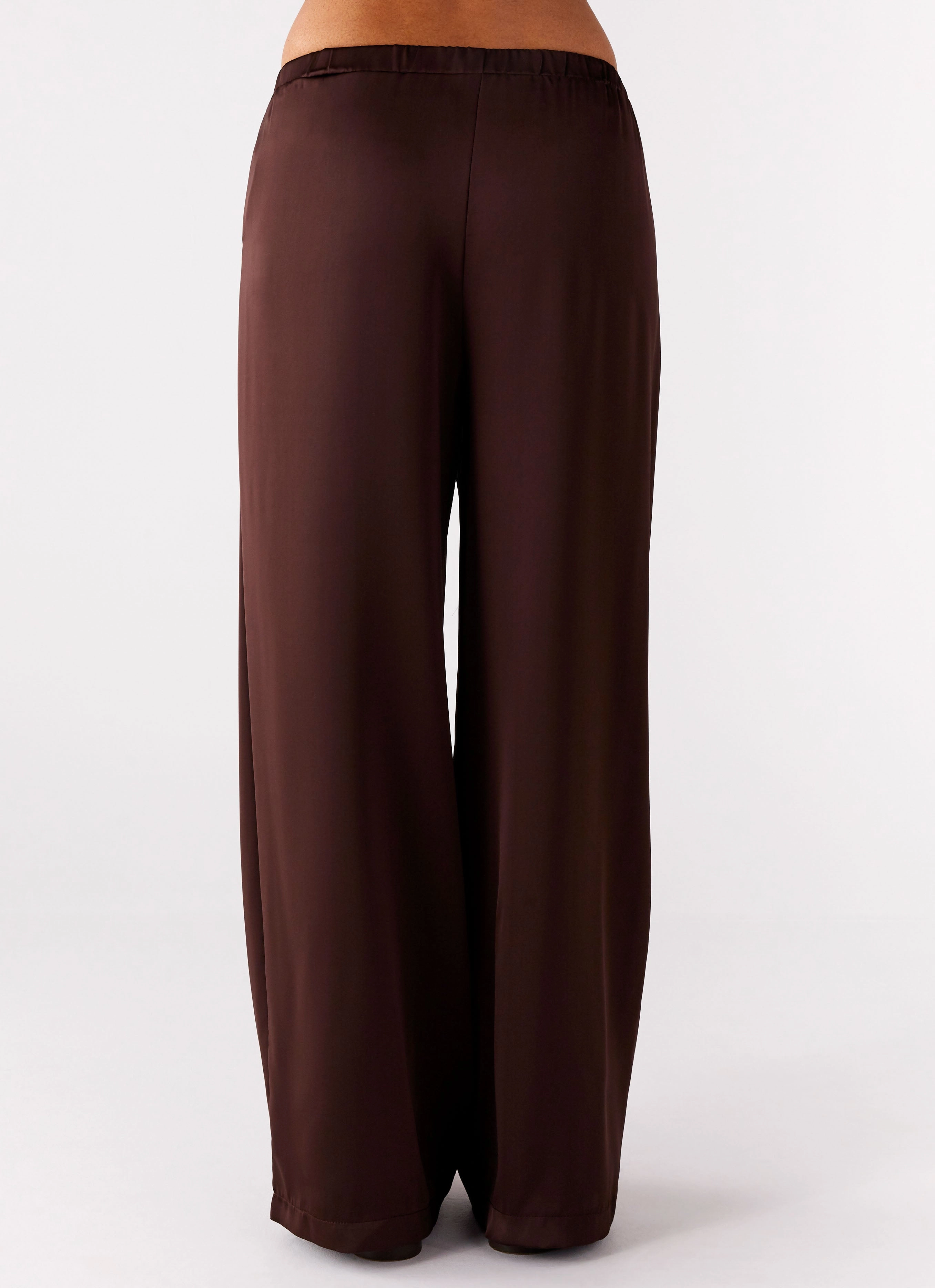 Modern and Stylish Palm Cove Satin Pants - Chocolate