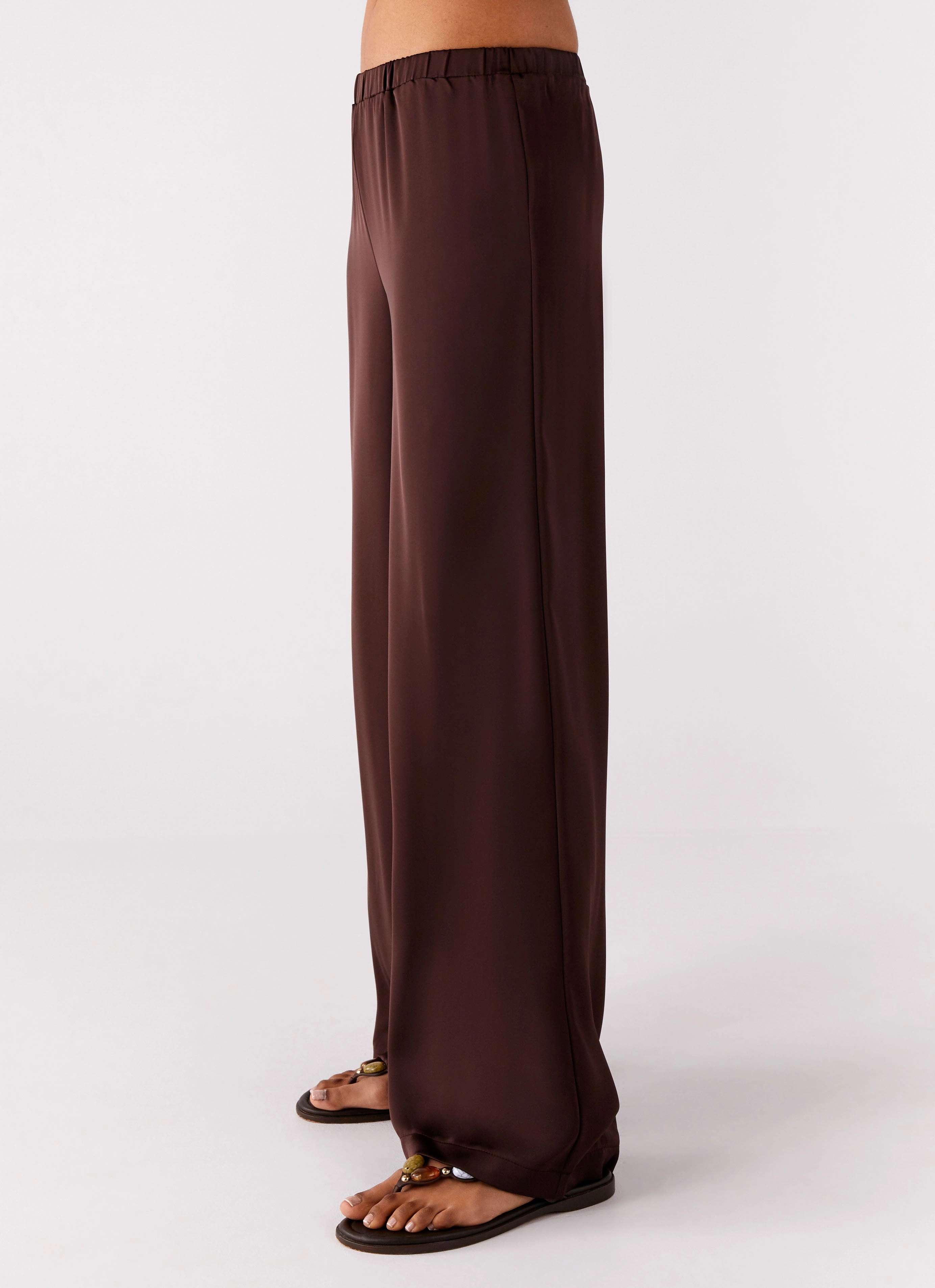 Palm Cove Satin Pants - Chocolate Timeless Edge