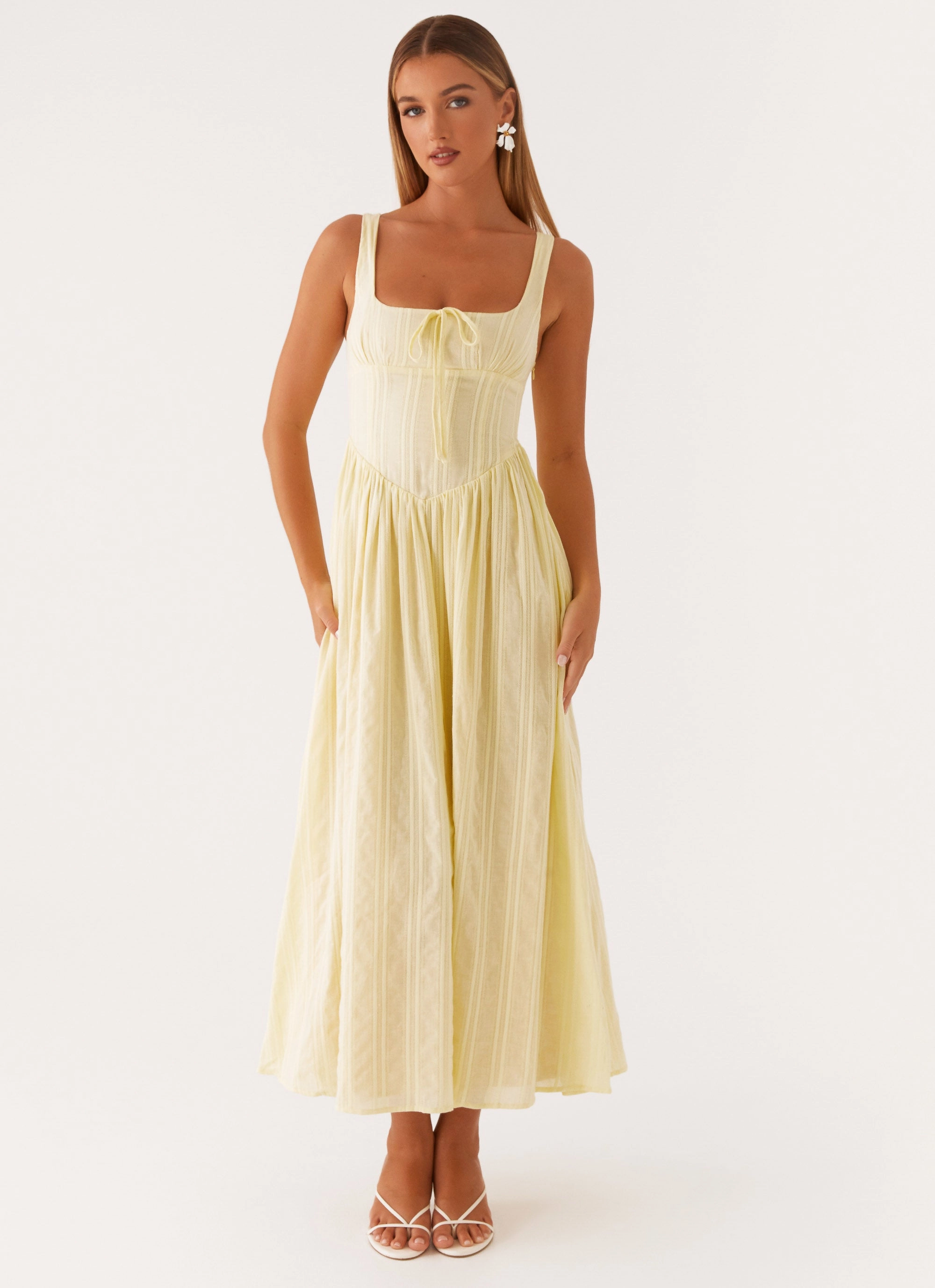 Pascuelle Midi Dress - Yellow Sage Detail Comfy Design
