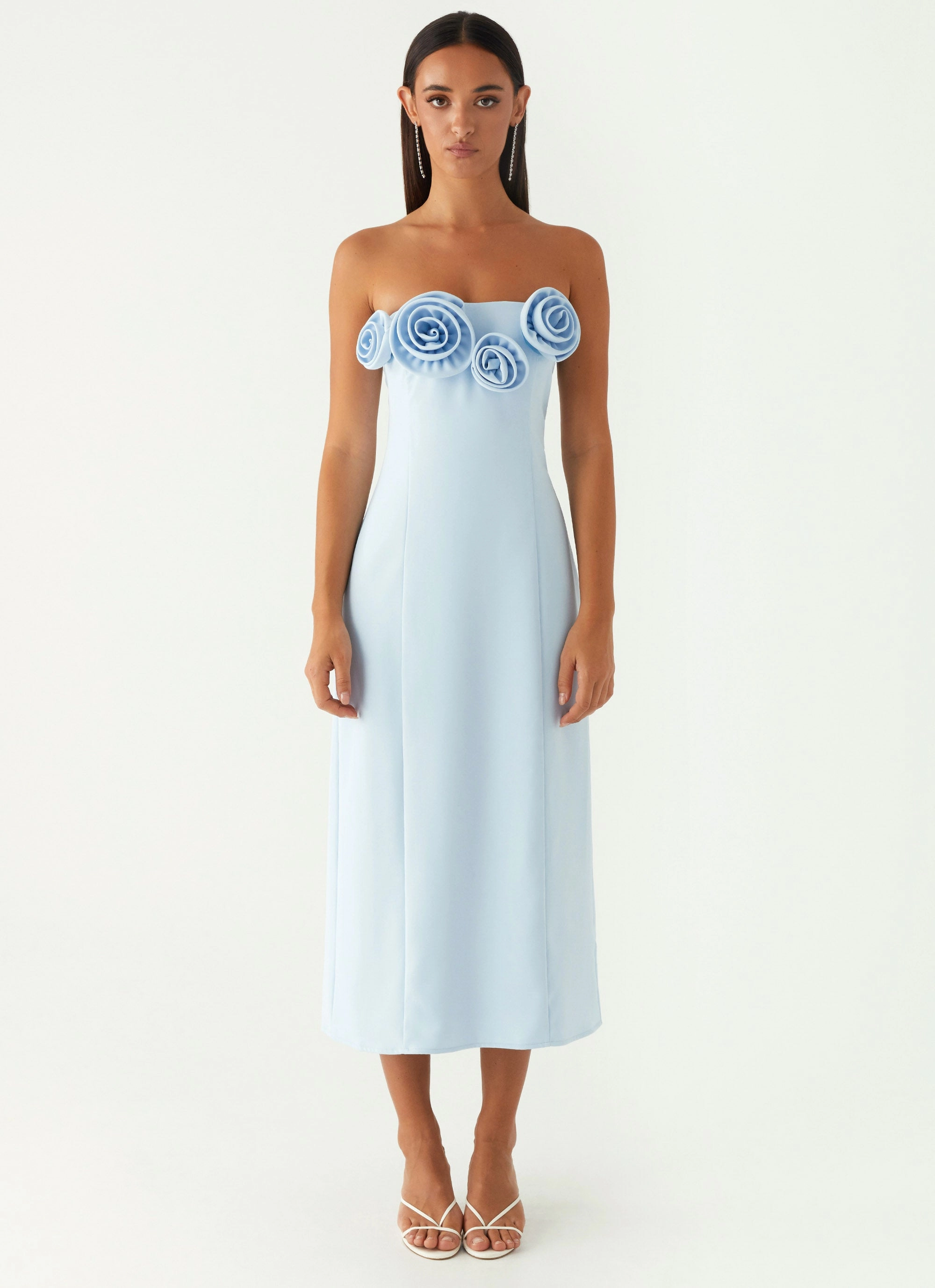 Patsie Strapless Midi Dress - Blue Smooth Look Luxe Touch