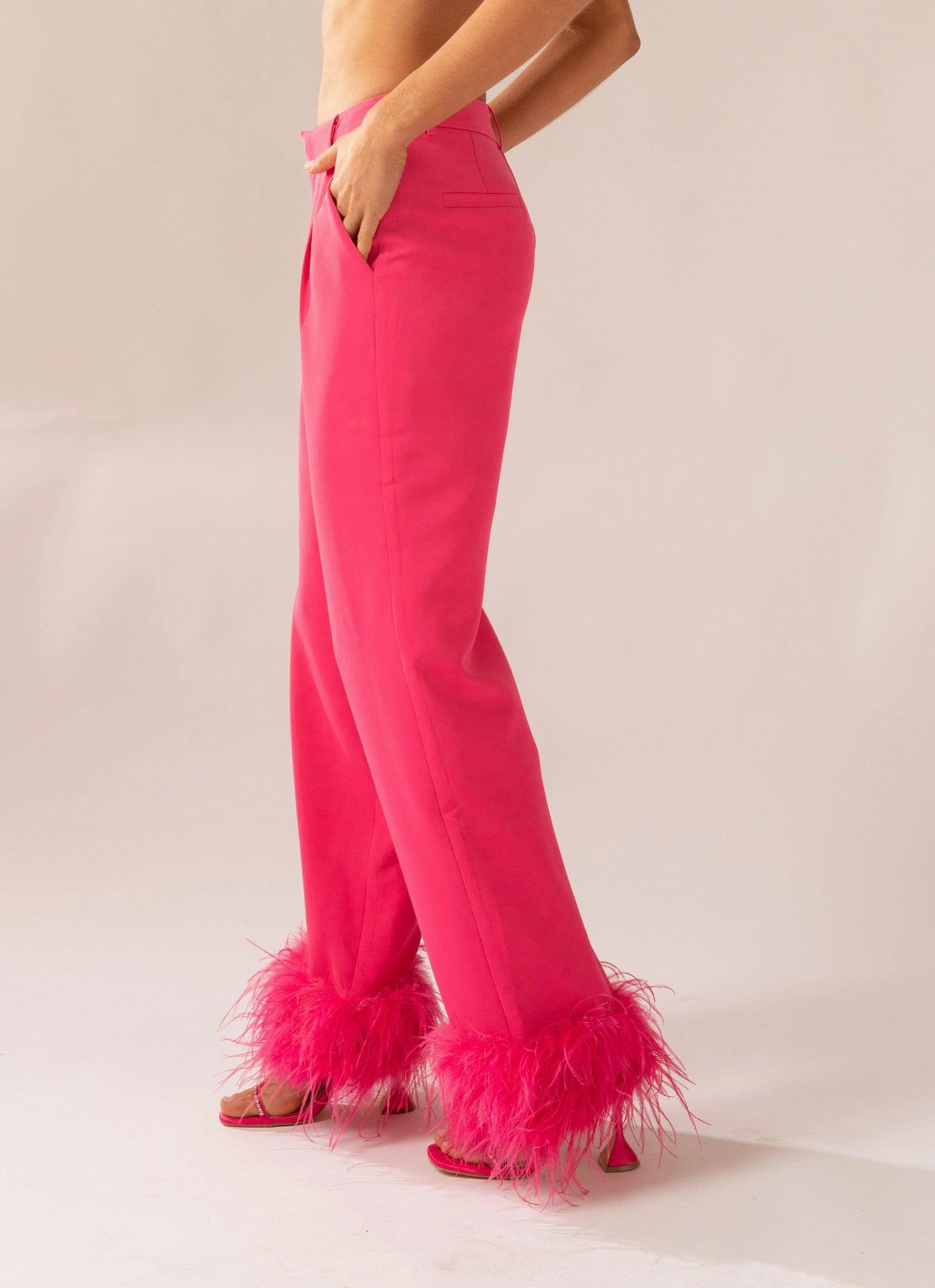Calm Touch Shake It Off Feather Pants - Magenta