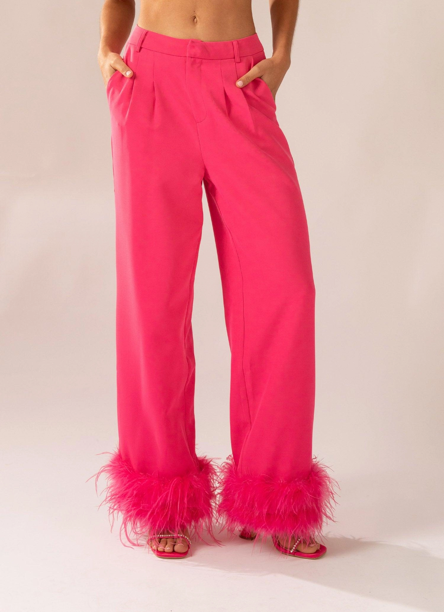 Shake It Off Feather Pants - Magenta Heart Tone Modest Light