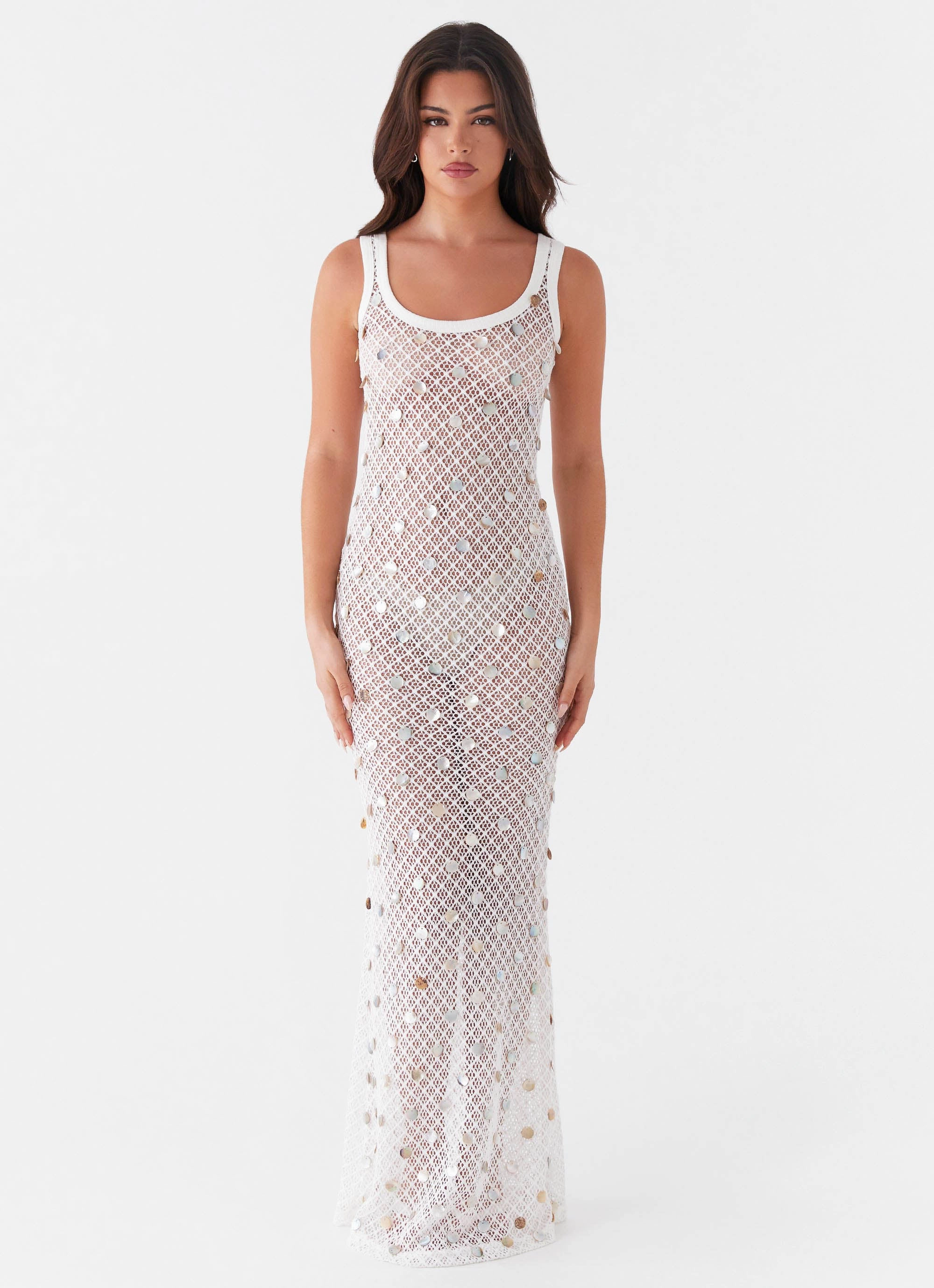 Soft-Lining Bold Movement Penida Shell Knit Maxi Dress - White