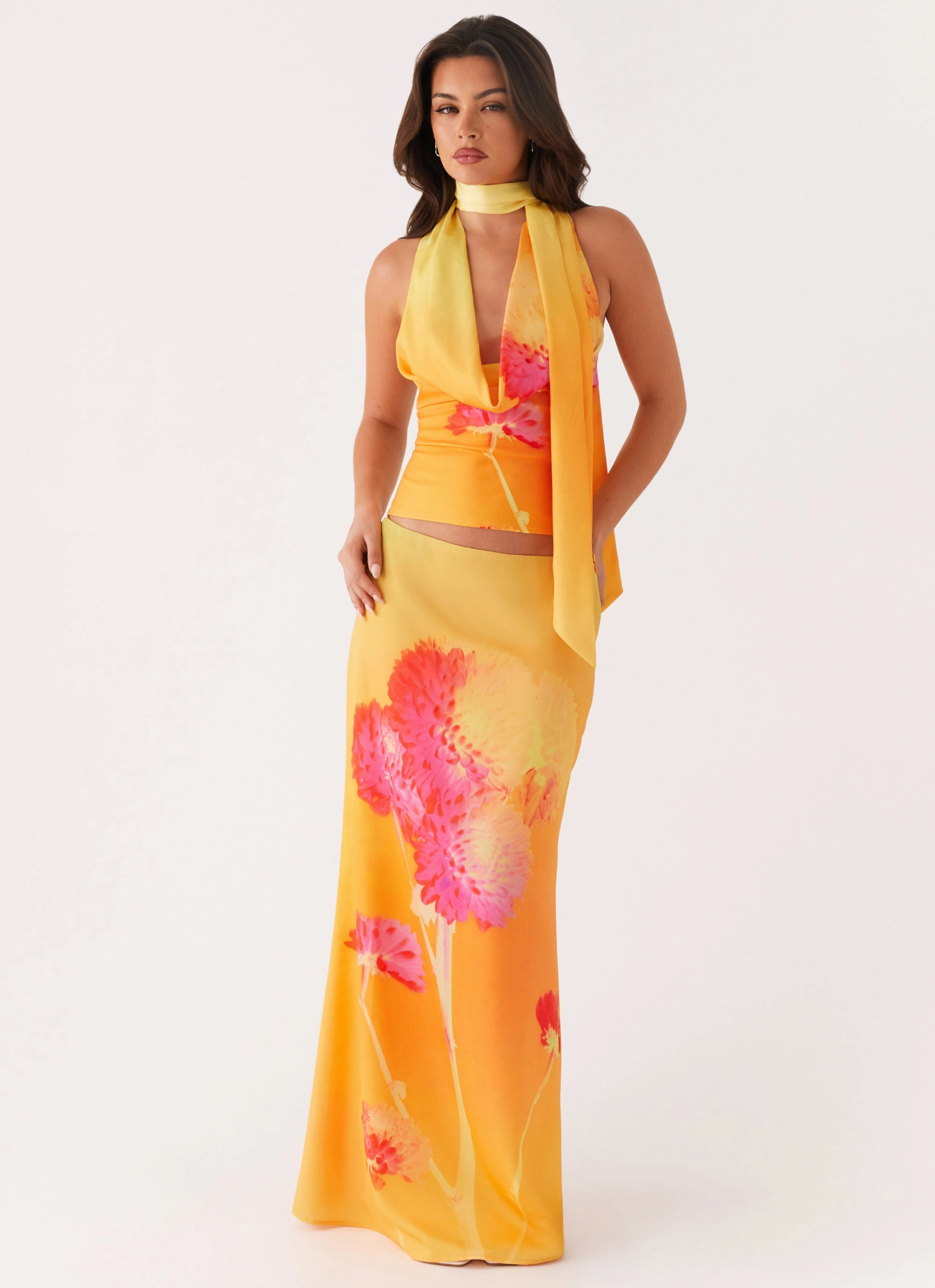 Statement Look Marrakesh Maxi Skirt - Orange Floral
