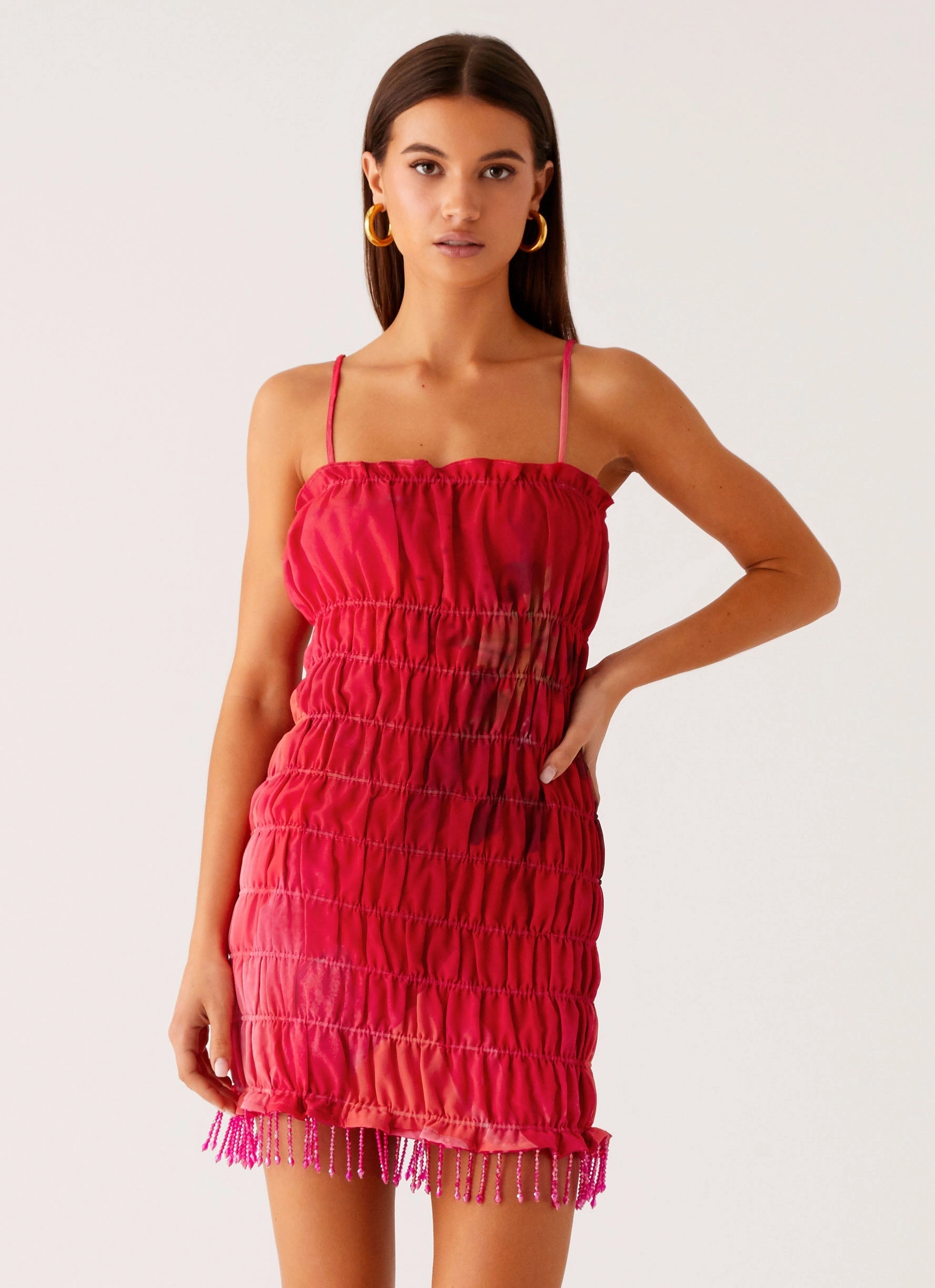 Refresh Me Chiffon Mini Dress - Peach Watermelon Flower Pure Fabric