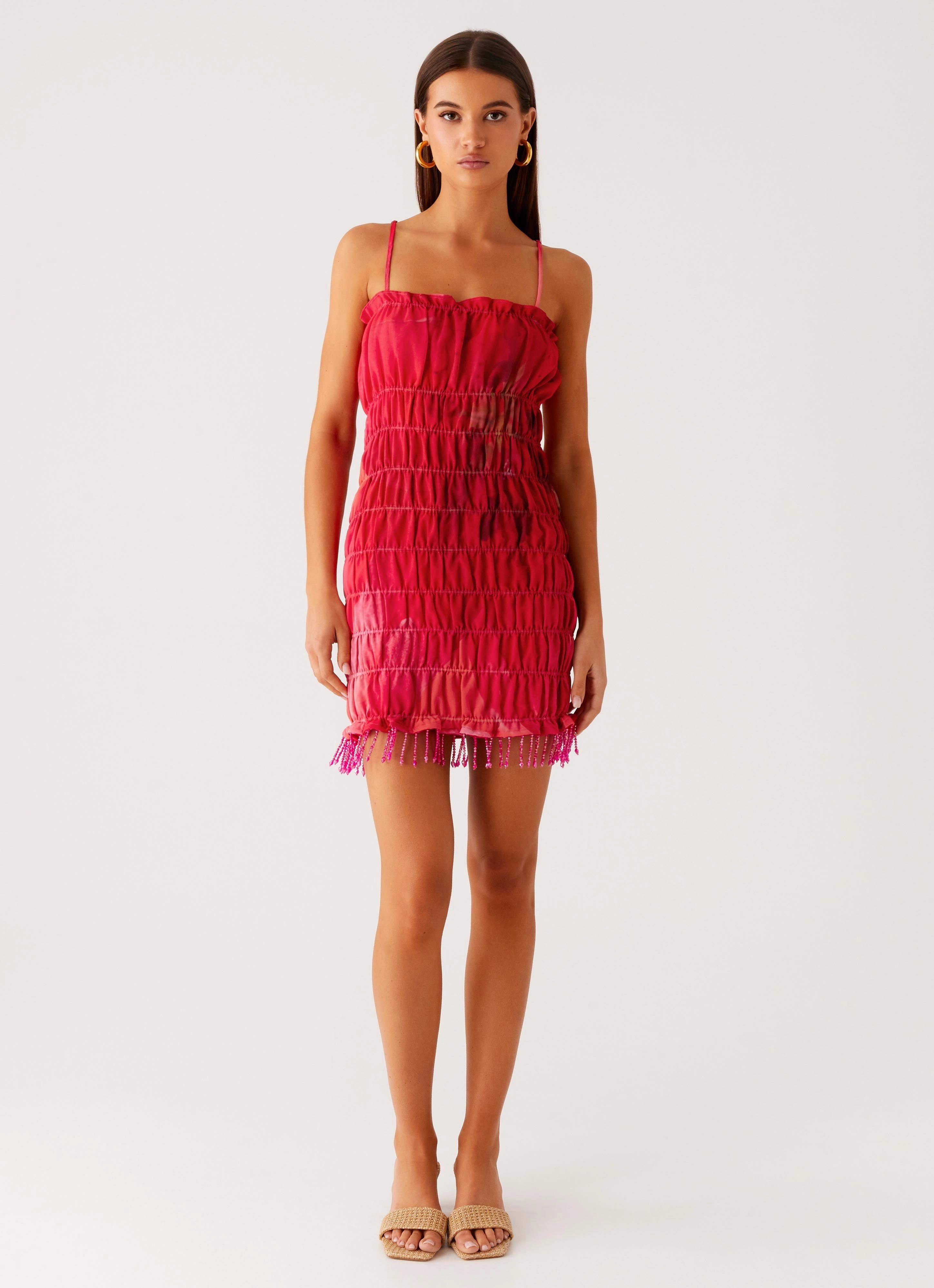 Casual weekend dress Comfy Flex Refresh Me Chiffon Mini Dress - Peach Watermelon Flower