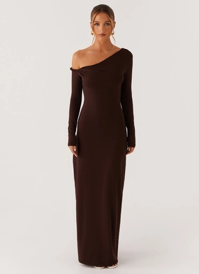 Jordana Twist Maxi Dress - Brown Minimalist-Style Non-Iron