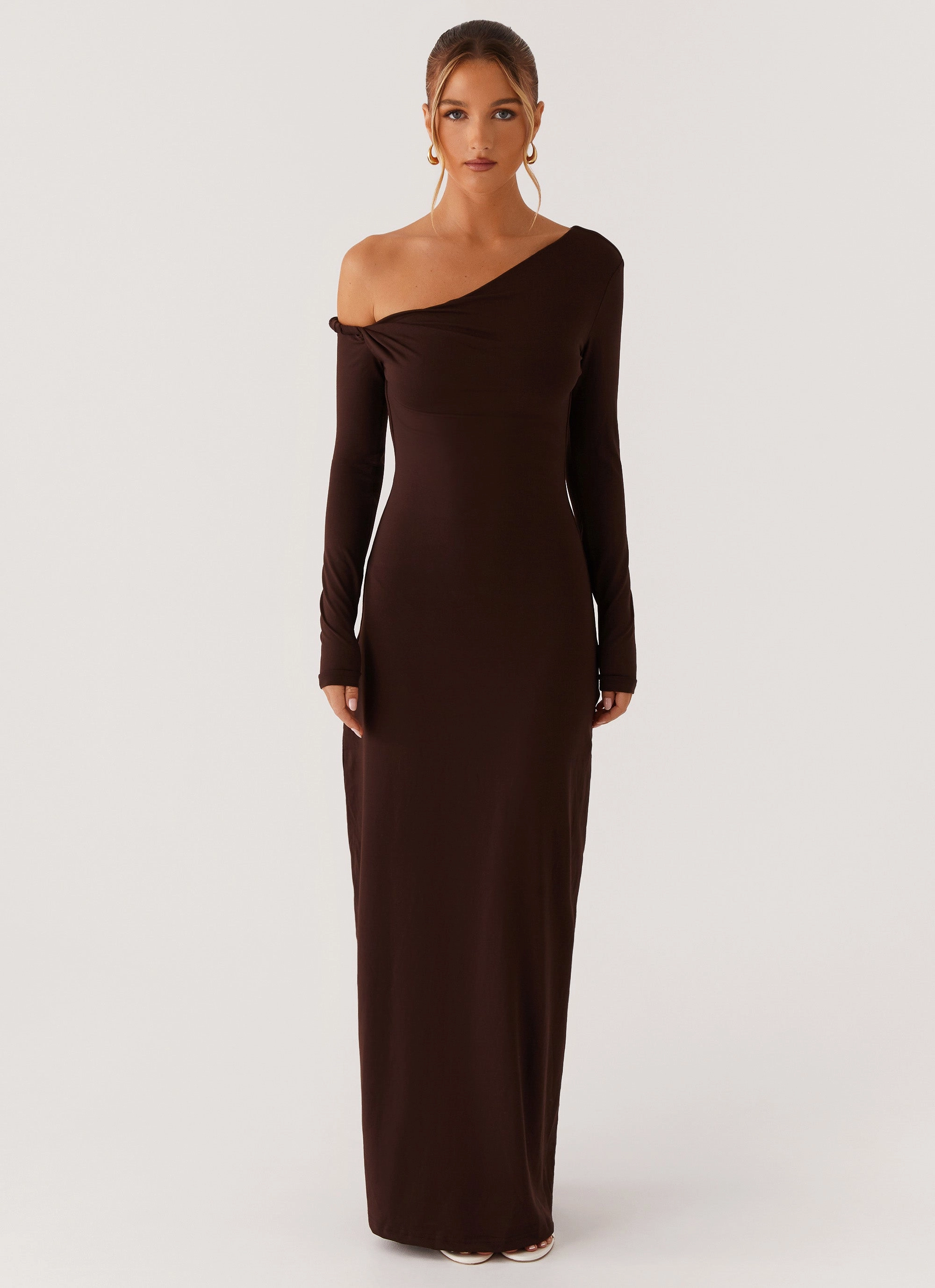 Jordana Twist Maxi Dress - Brown Minimalist-Style Non-Iron