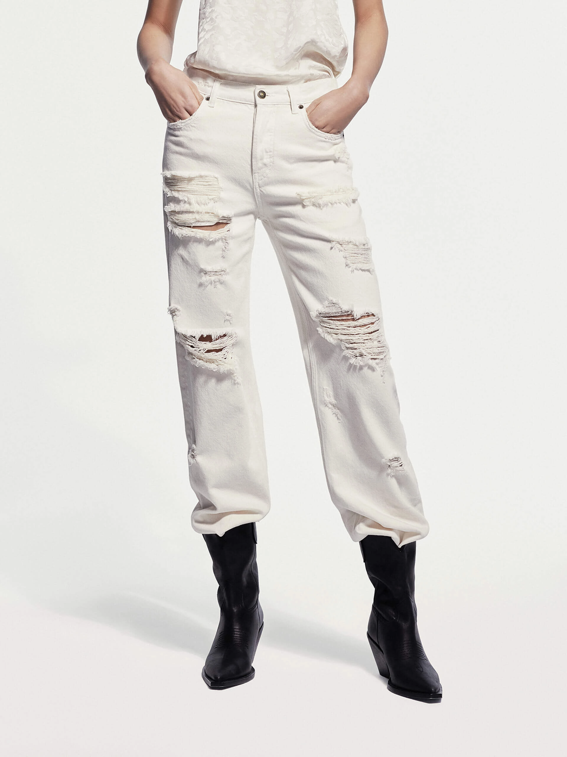 Destroyed Straight Leg Jeans Smart Casual Elegant Formal