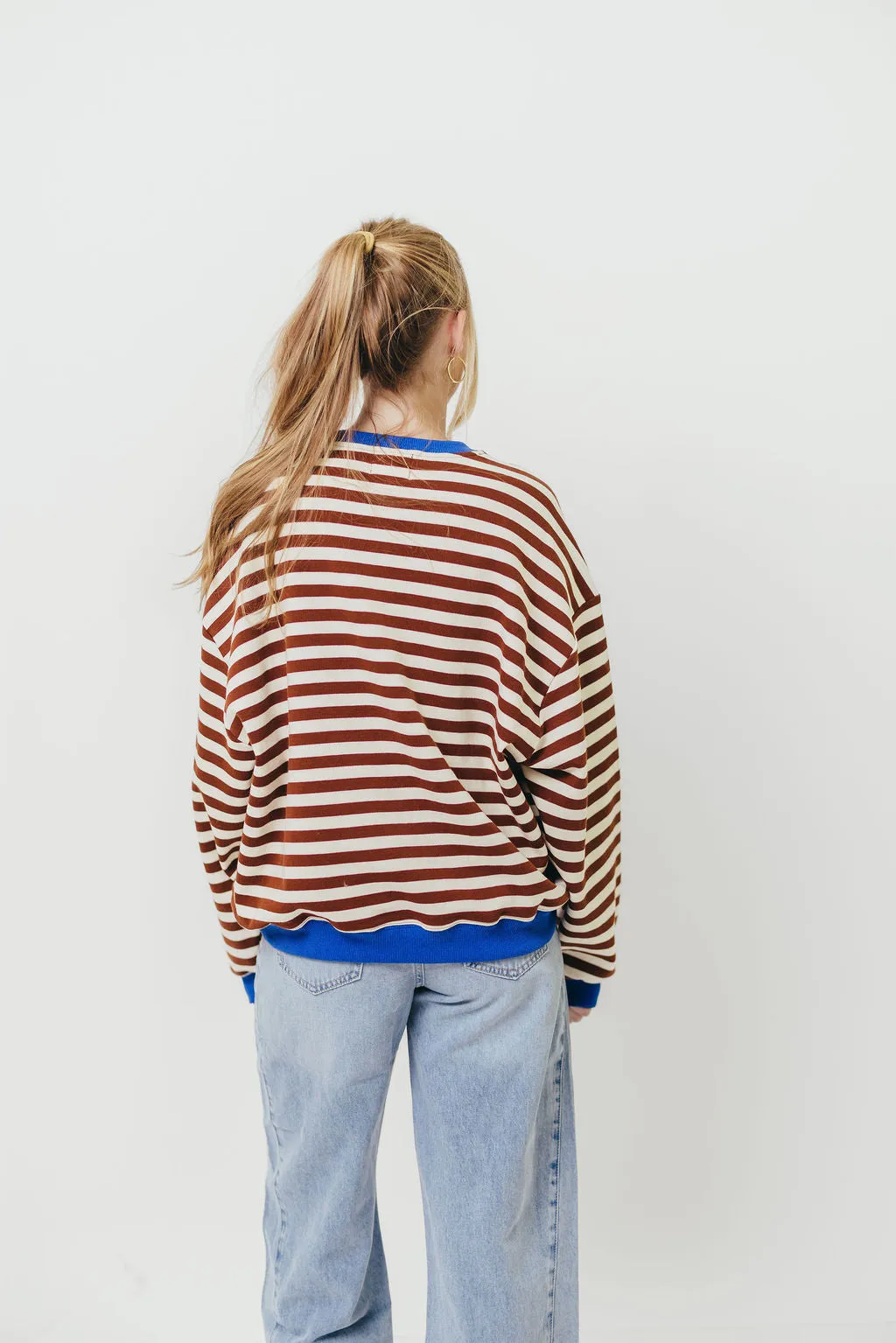 Pierce Striped Henley Pullover in Chocolate Royal WrinkleResistant Knit Reinforced Edges