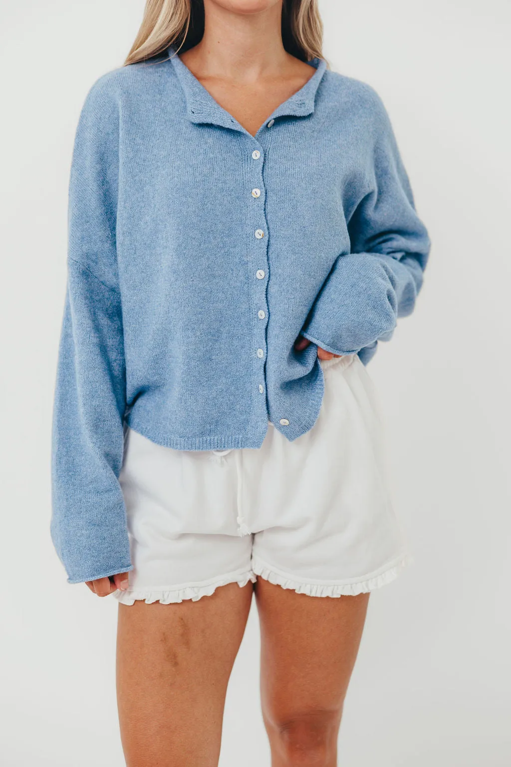 Soft touch finish Piper Cardigan in Dusty Blue