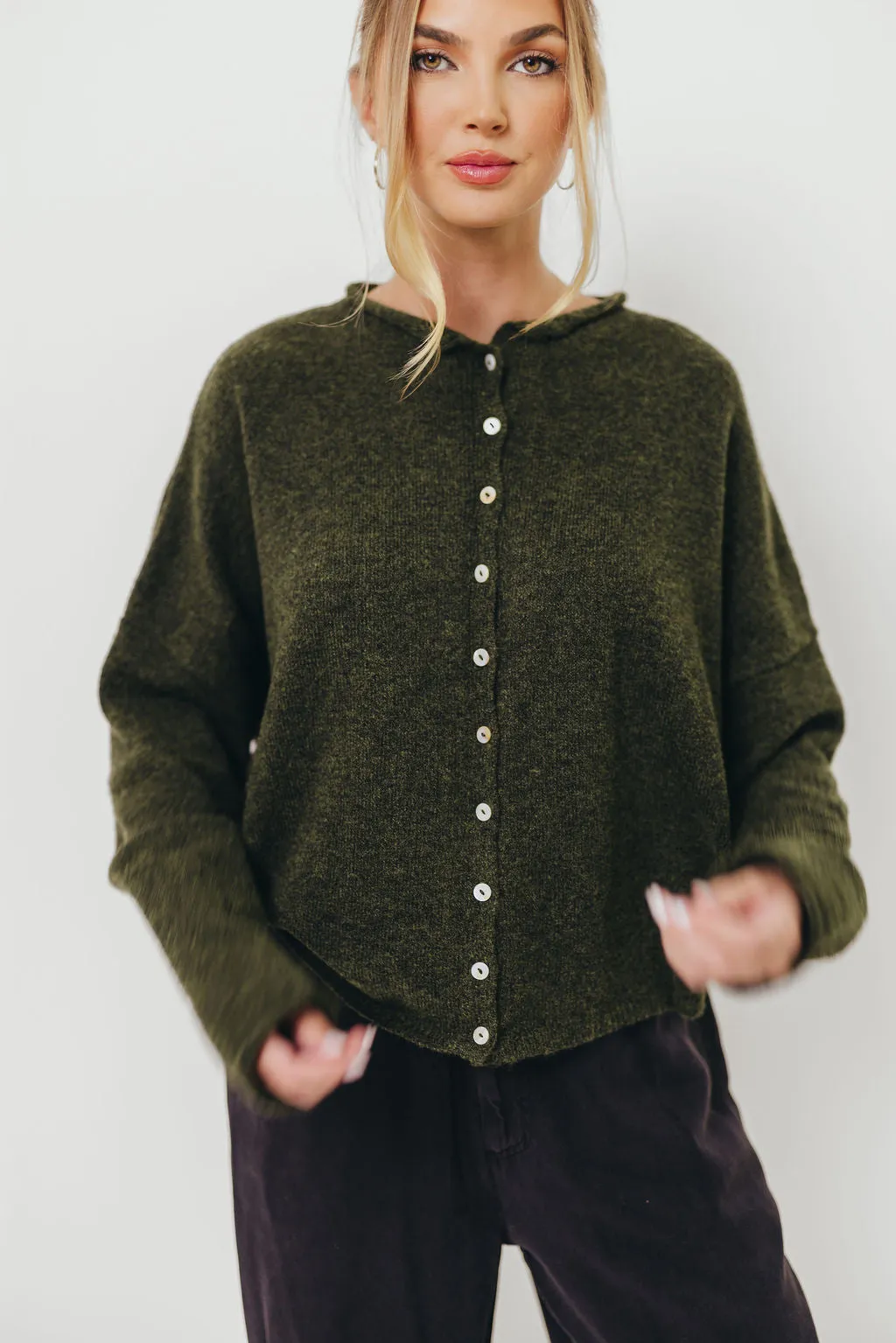 Jacquard Pattern Piper Cardigan Top in Hunter Green