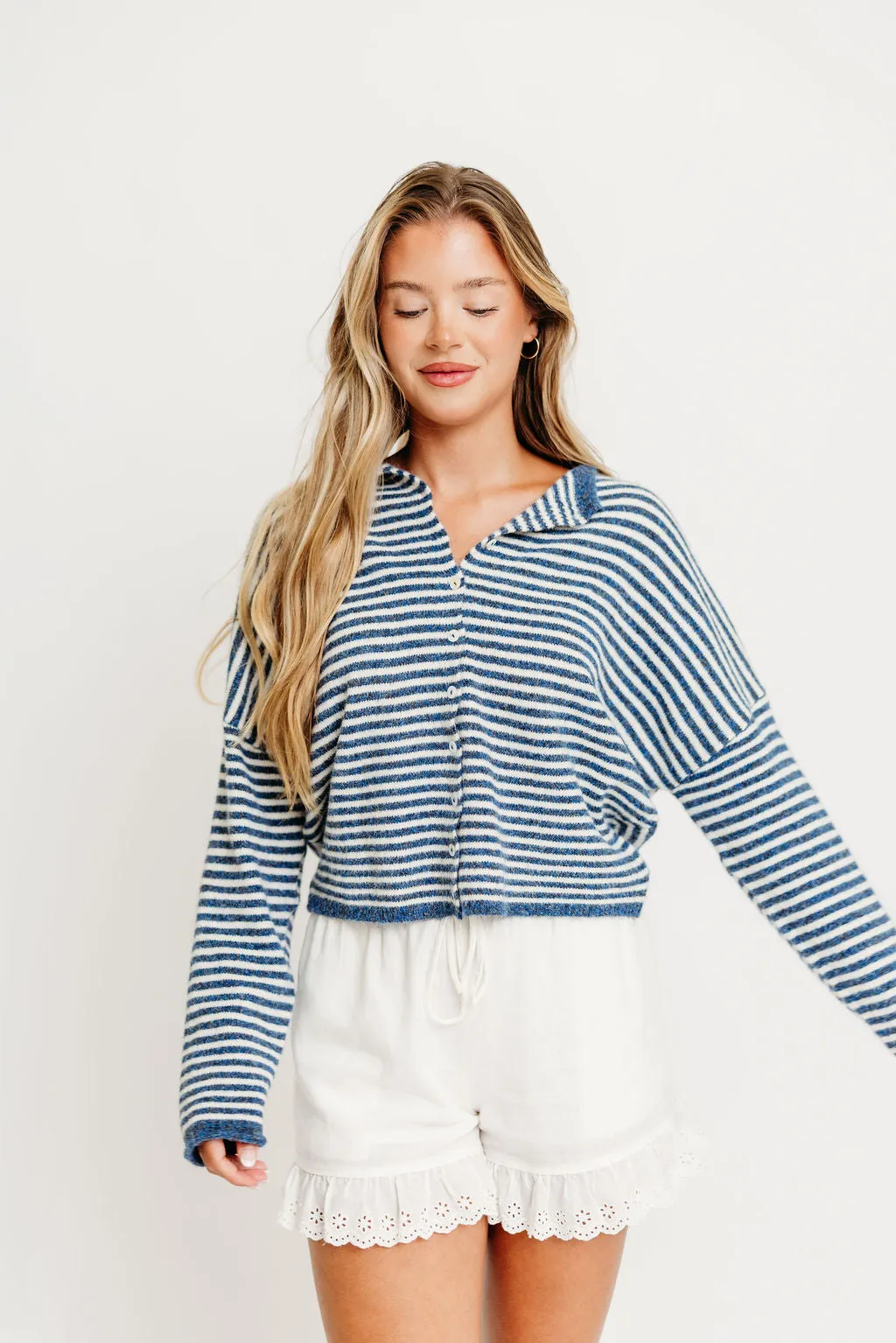 Piper Mini Stripes Cardigan in Denim Indoor Comfort