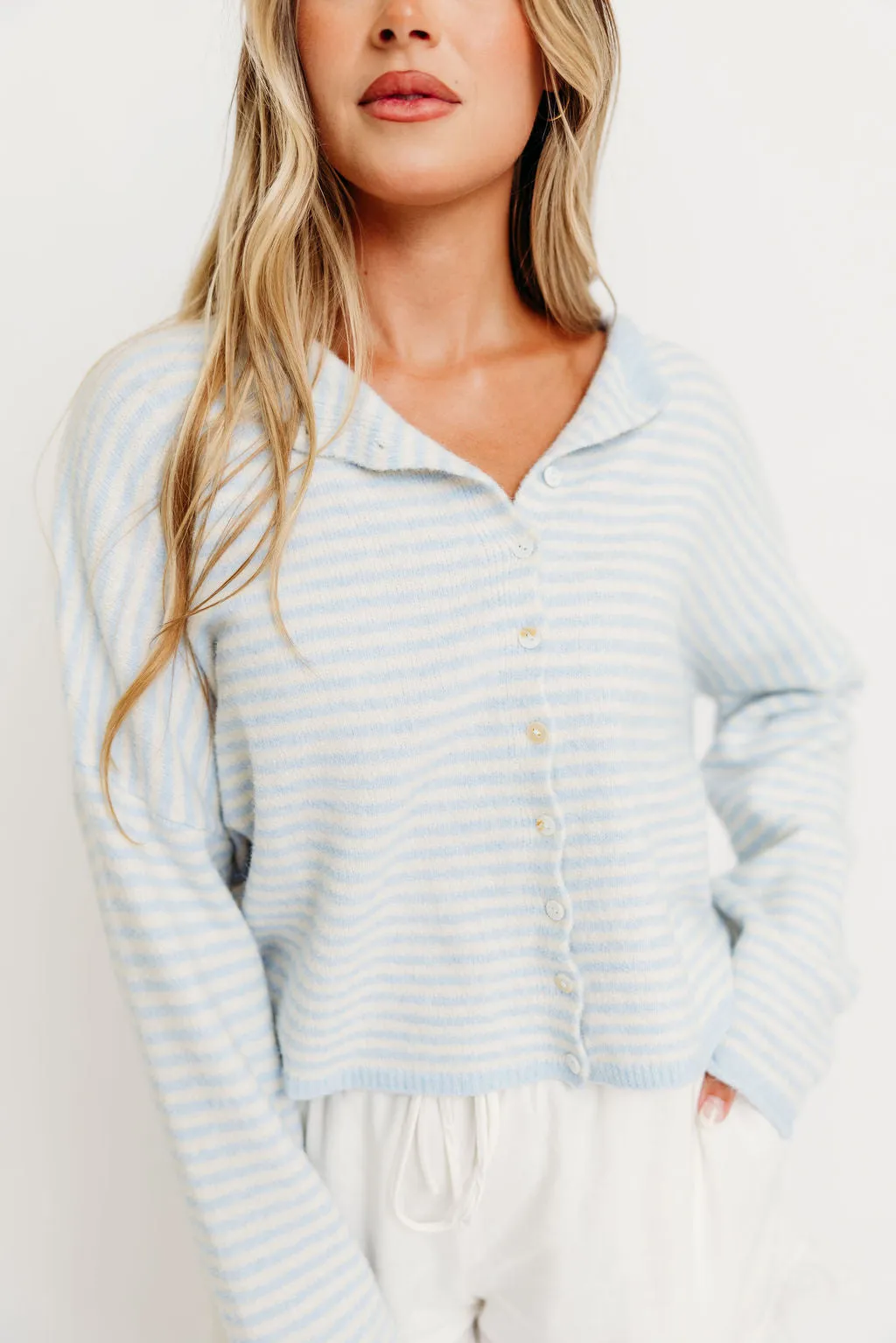 Piper Mini Stripes Cardigan in Light Blue AntiStatic Yarn