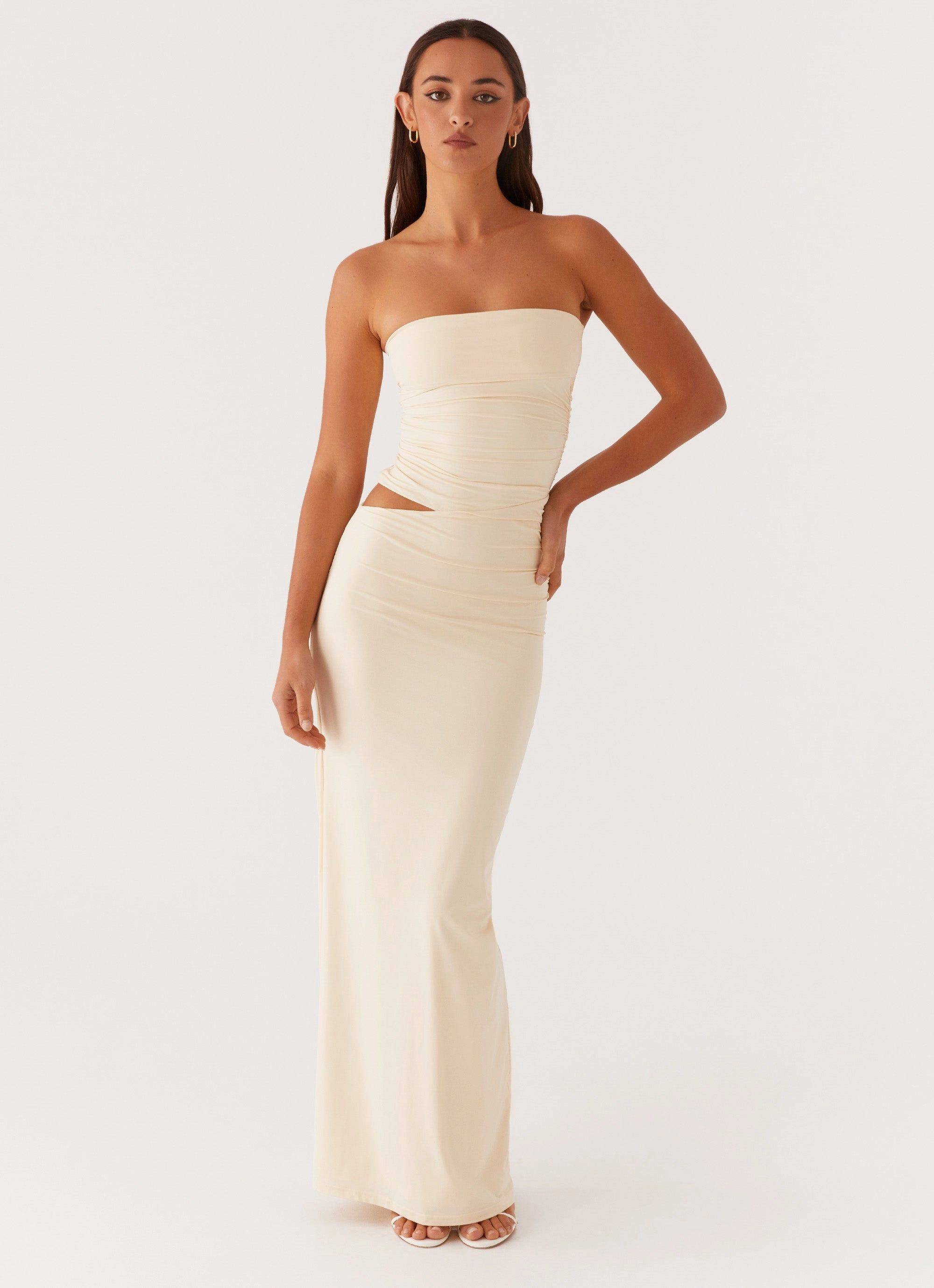 Perfect Wear Modern and Feminine Romee Strapless Maxi Dress - Pastel Yellow