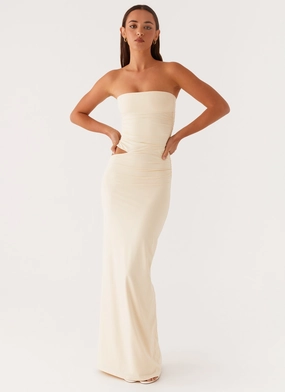 Tailored Elegance Vibe Style Romee Strapless Maxi Dress - Pastel Yellow
