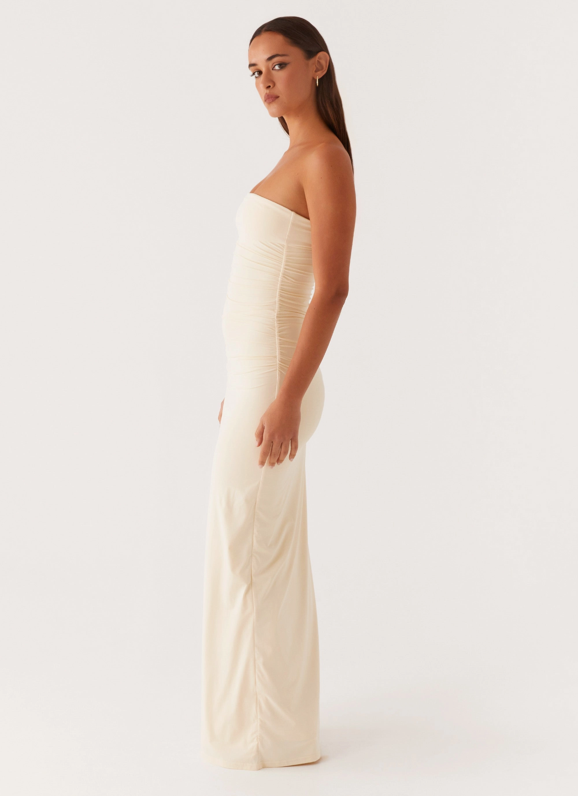 Romee Strapless Maxi Dress - Pastel Yellow Flutter-Sleeve