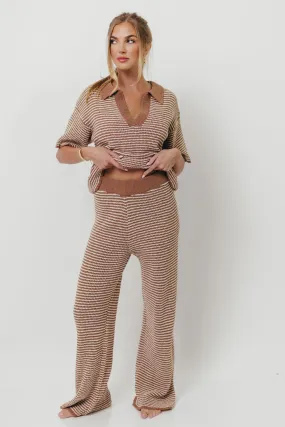 Day Wear Torrance Short Sleeve Sweater Top and Pants Set in Mocha Cream