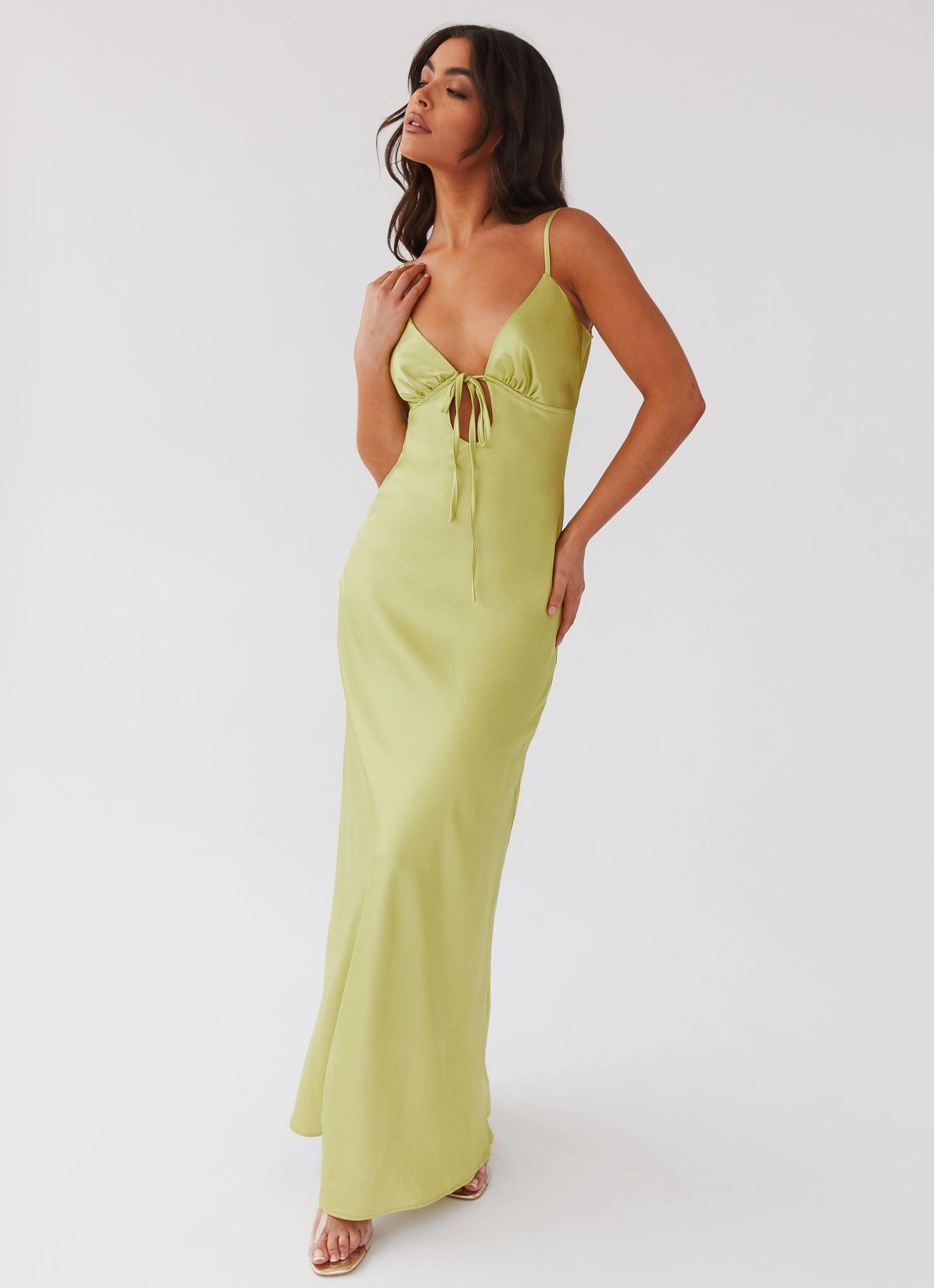Fashion Mix Wedding guest Flora Satin Maxi Dress - Green Expectations