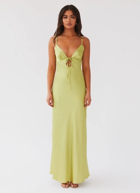 Lounge Ready Light Cloud Flora Satin Maxi Dress - Green Expectations