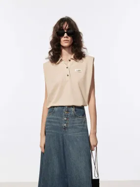 Polished Look Polo Collar Cotton Top