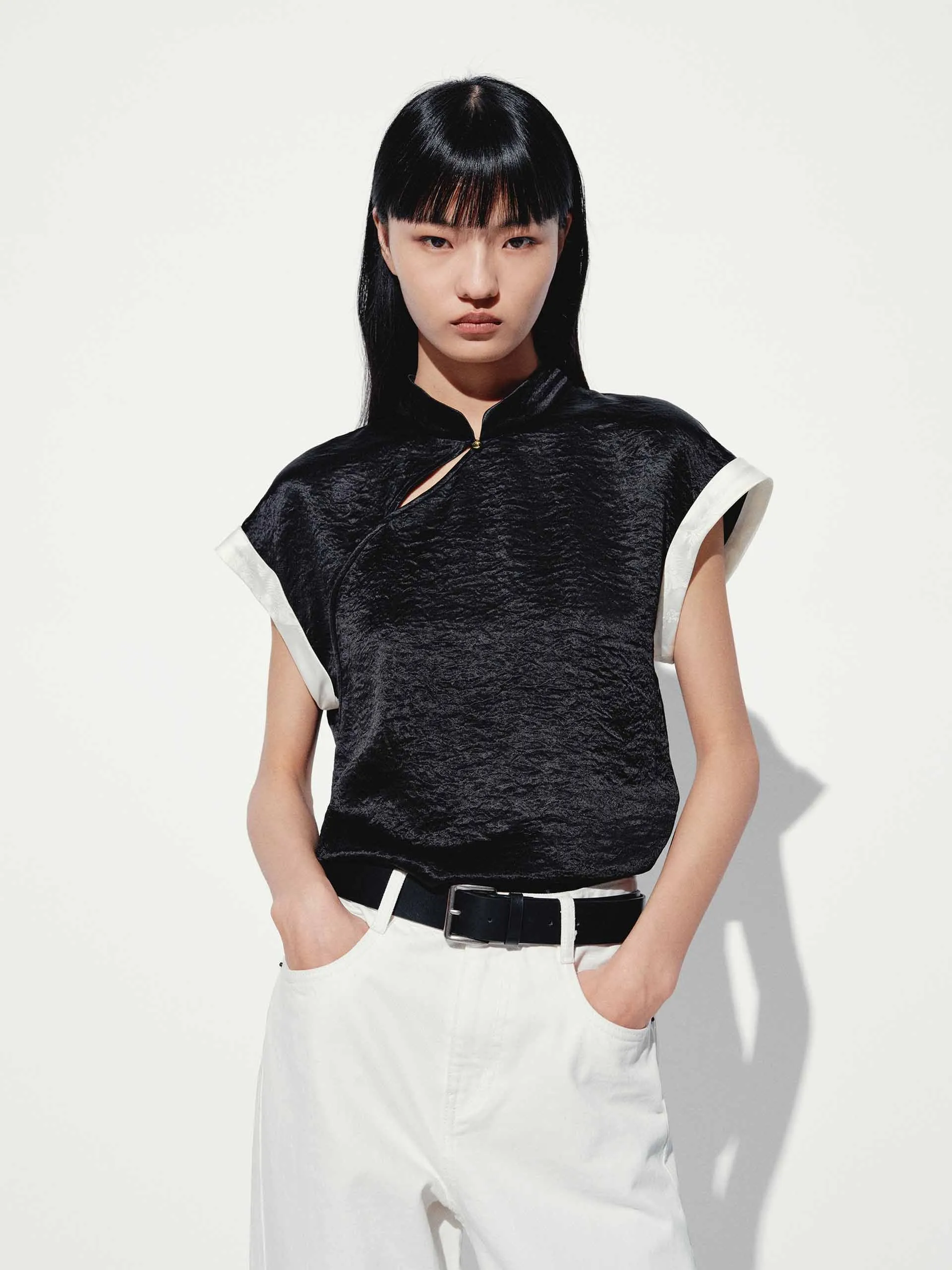 Beach Ready Mesh Insert Neo-Chinese Style Blouse