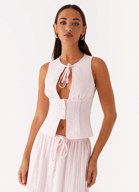 Bailey Tie Front Top - Blush Contemporary Fit