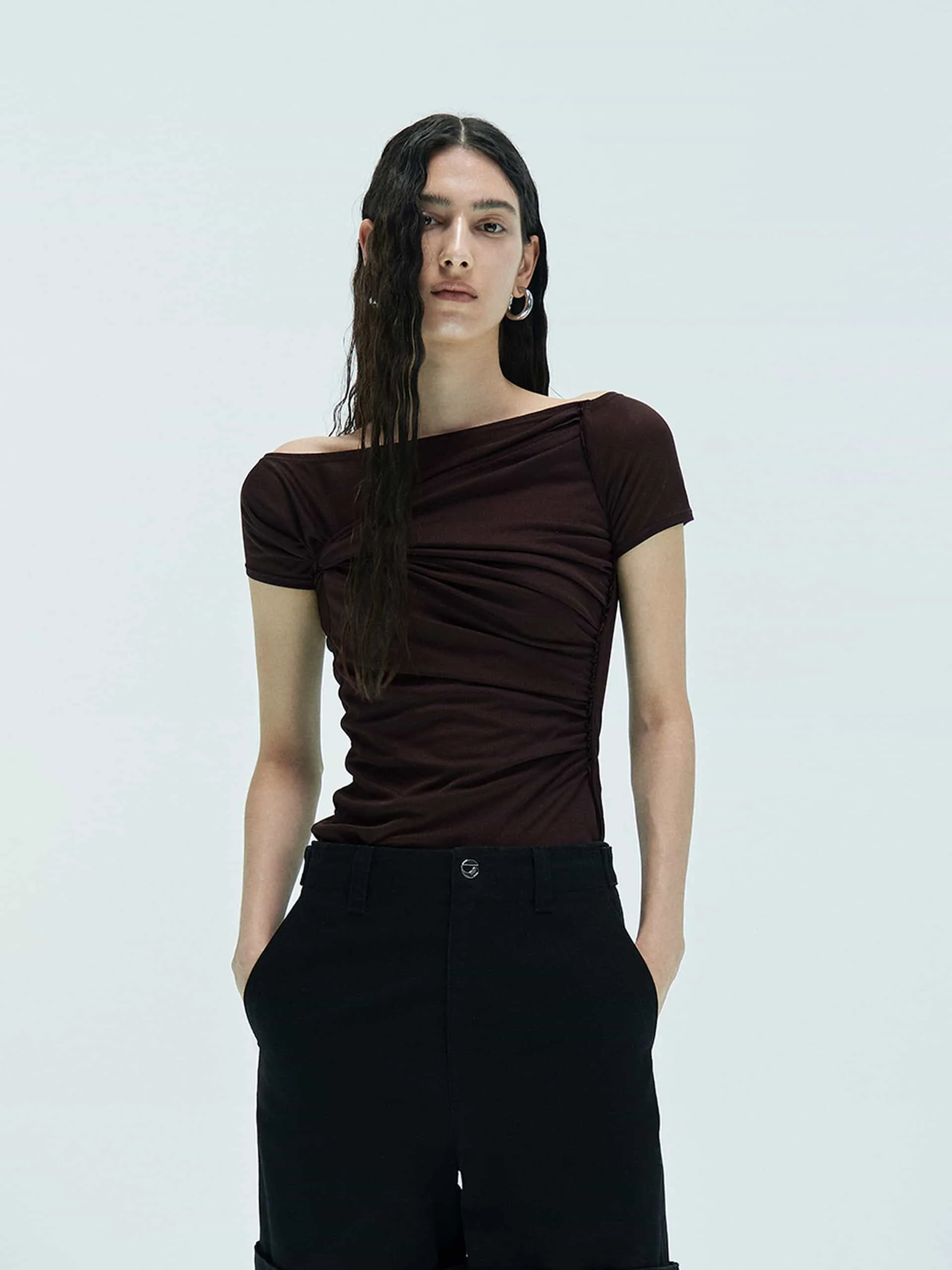 Work Appropriate Cutout Detail Draped Top