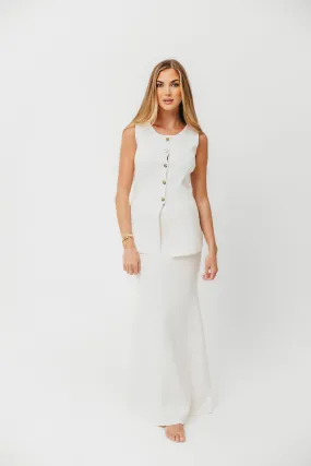 VeganFriendly Material Premium Lauri Sleeveless Button Down Top and Maxi Skirt Set in Off White *Final-Sale*