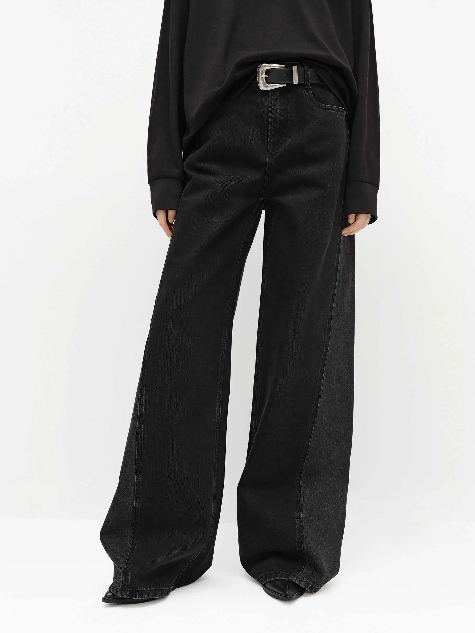 Fashion Routine Easy Fit Paneled Wide Leg Jeans