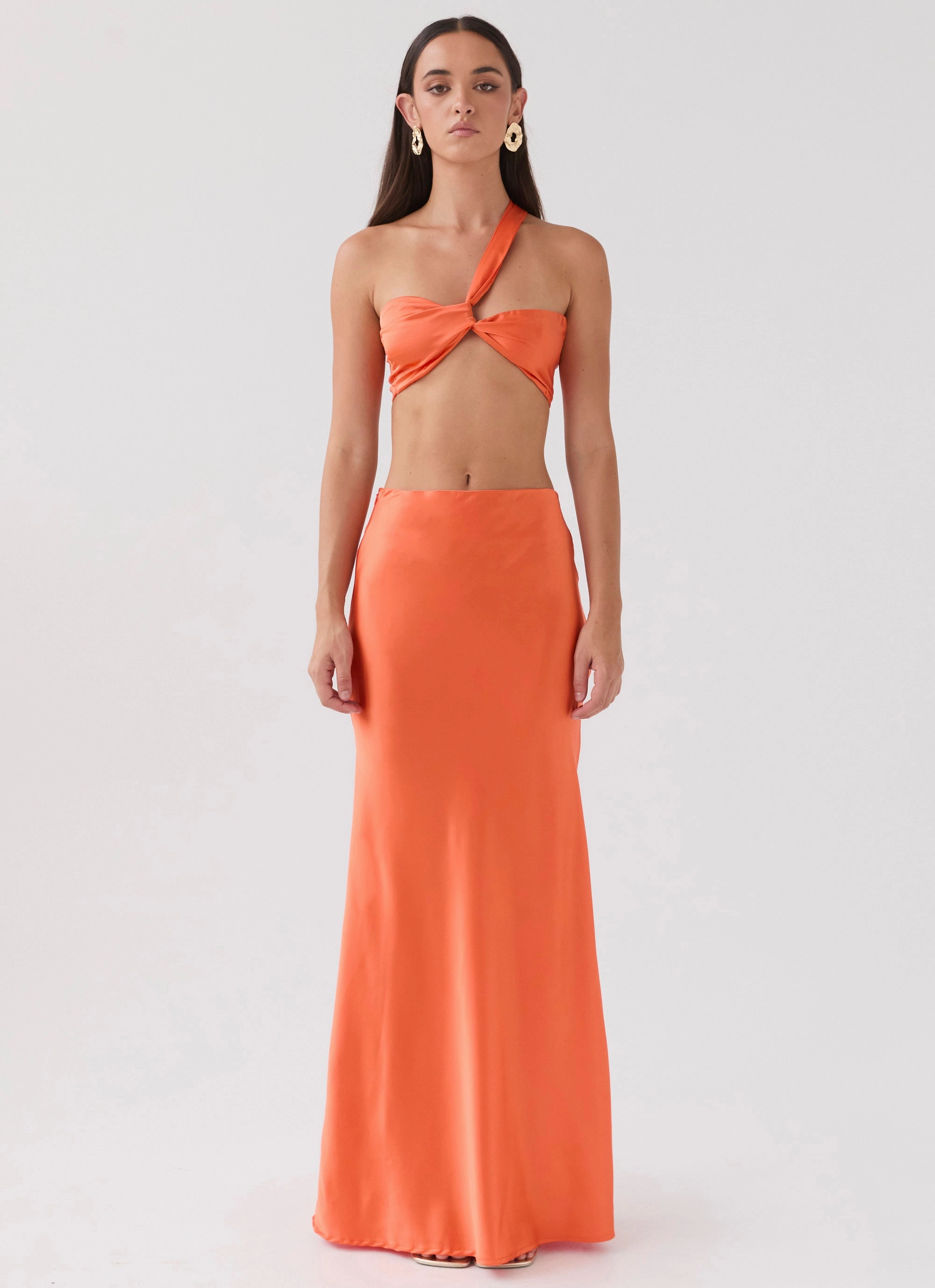 Hidden Oasis Satin Top - Tangerine Daytime Mood French Vibe