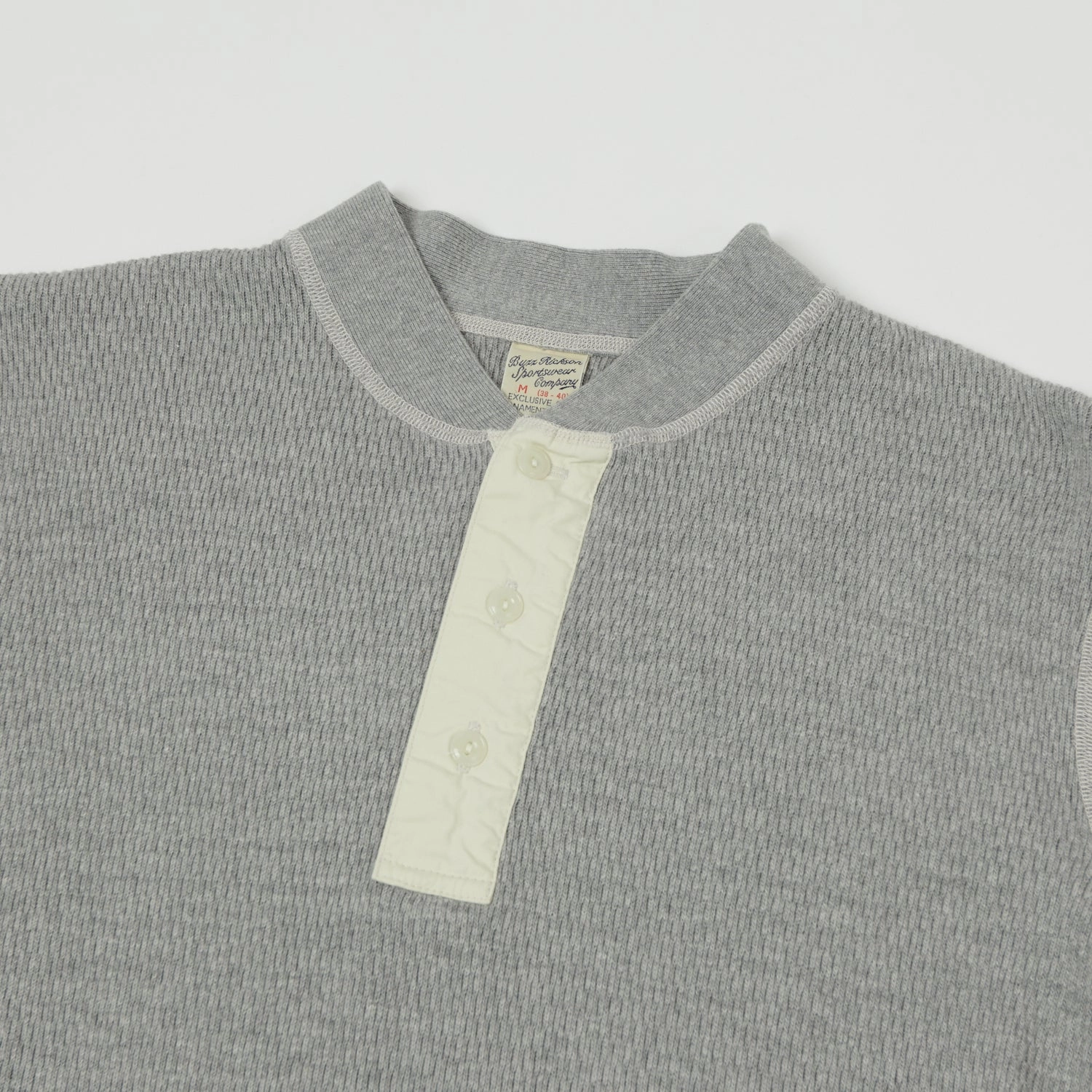 Buzz Rickson's Long Sleeve Thermal Henley - Heather Grey HighThreadCount