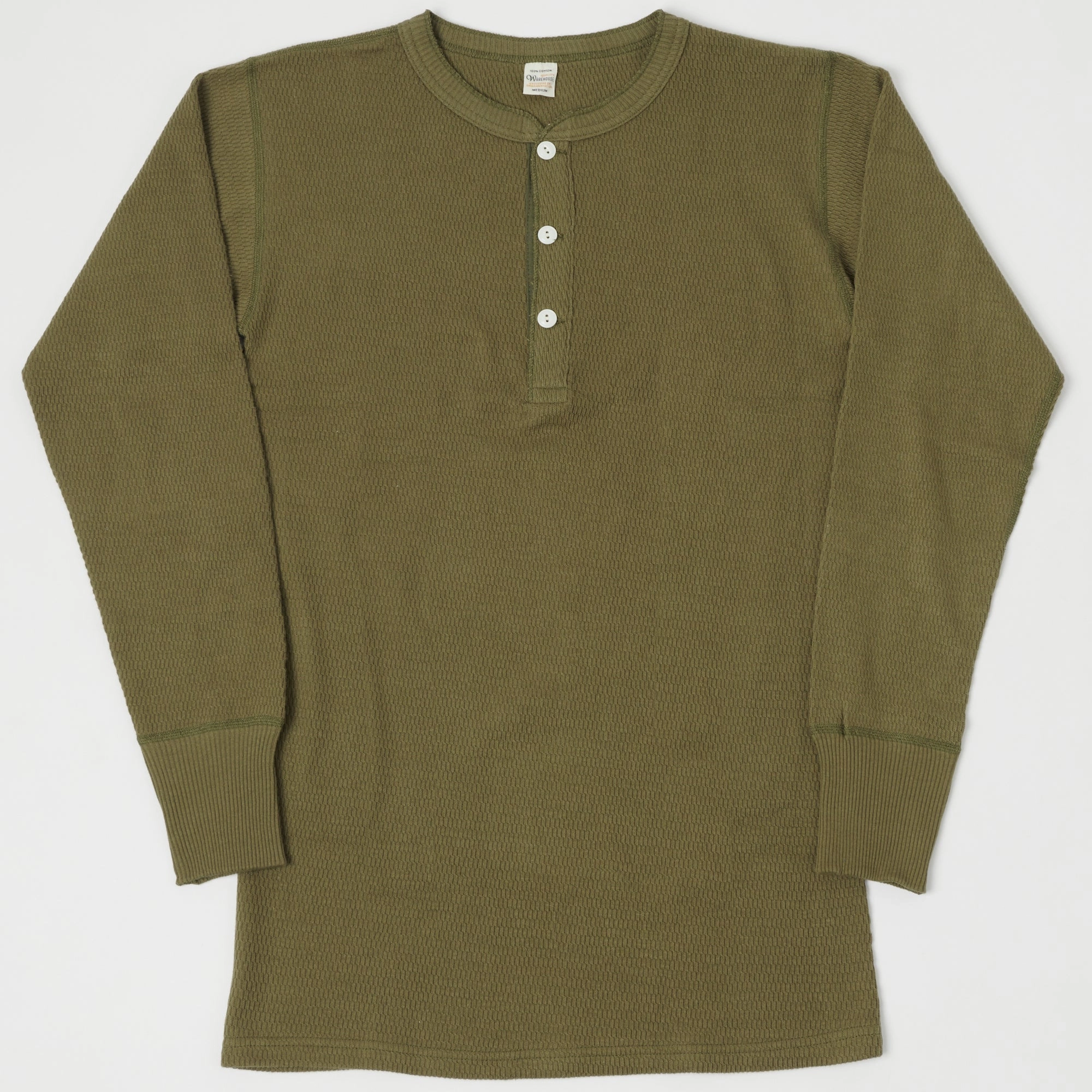 UV Protection Fabric DoubleStitchedHem Warehouse & Co 5904 Waffle Knit Thermal Henley - Olive Drab