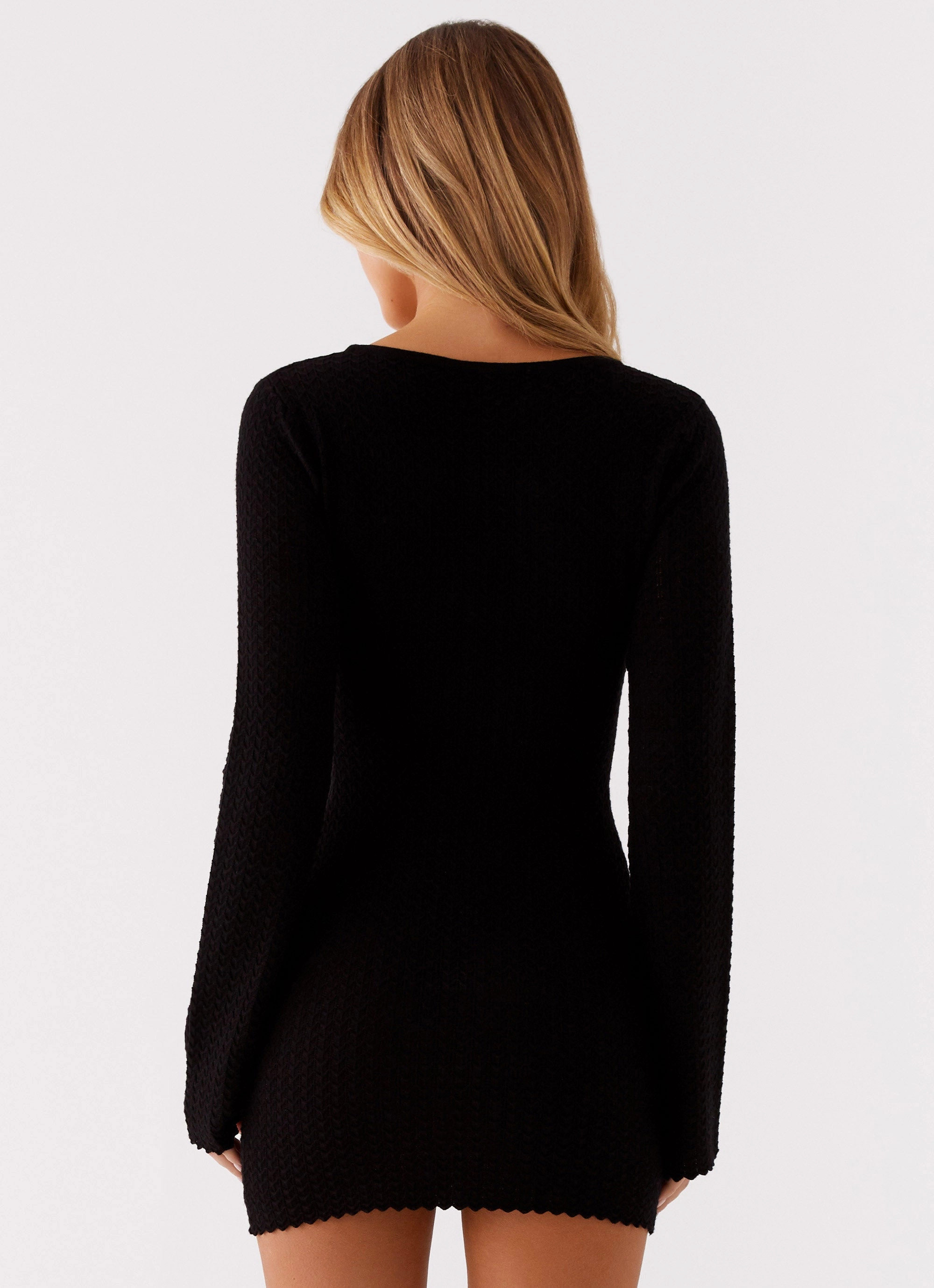 Lavelle Knit Mini Dress - Black Flowy Texture Flattering Style Fit