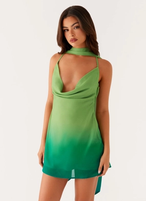 Parma Mini Dress - Green Ombre Office Glam