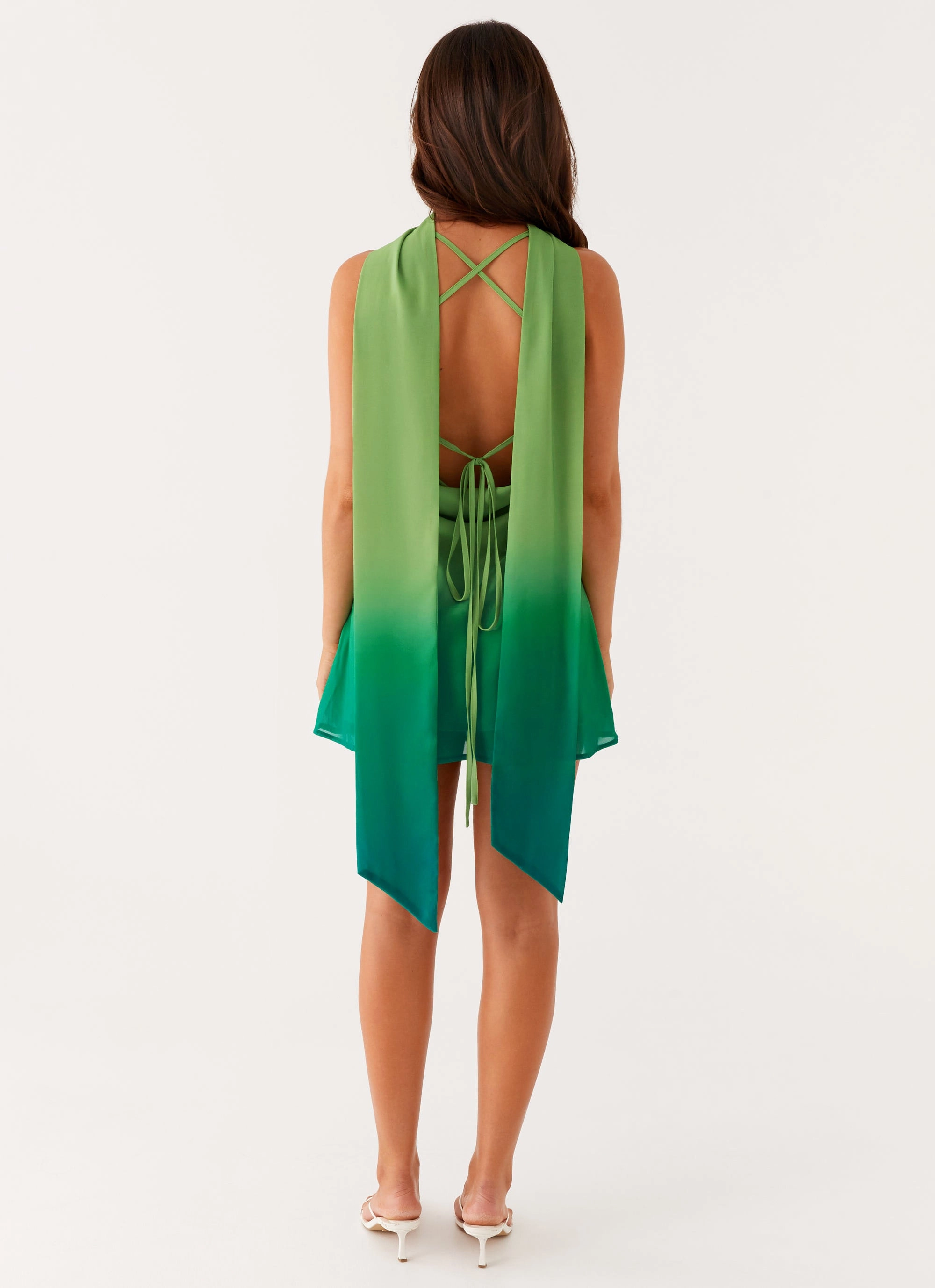 Parma Mini Dress - Green Ombre High Waist Draped Silhouette