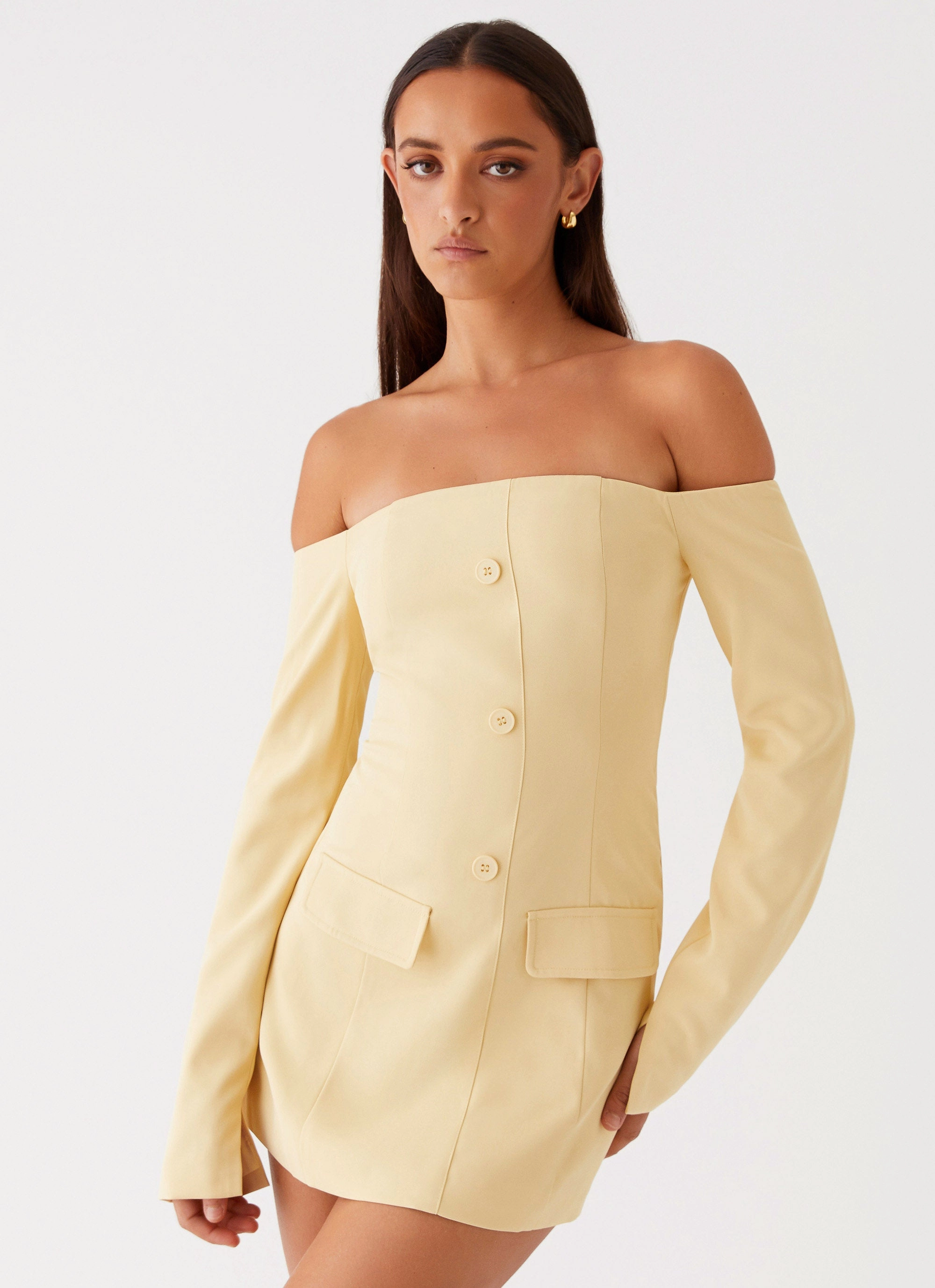 Dominique Blazer Mini Dress - Yellow Simple Form Fitted Style