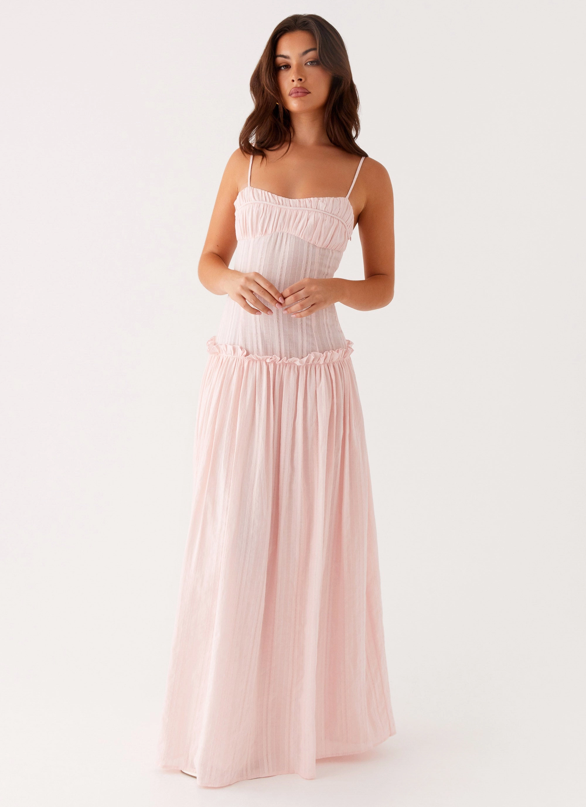 Jacinda Drop Waist Maxi Dress - Pink Chilly Weather Layer