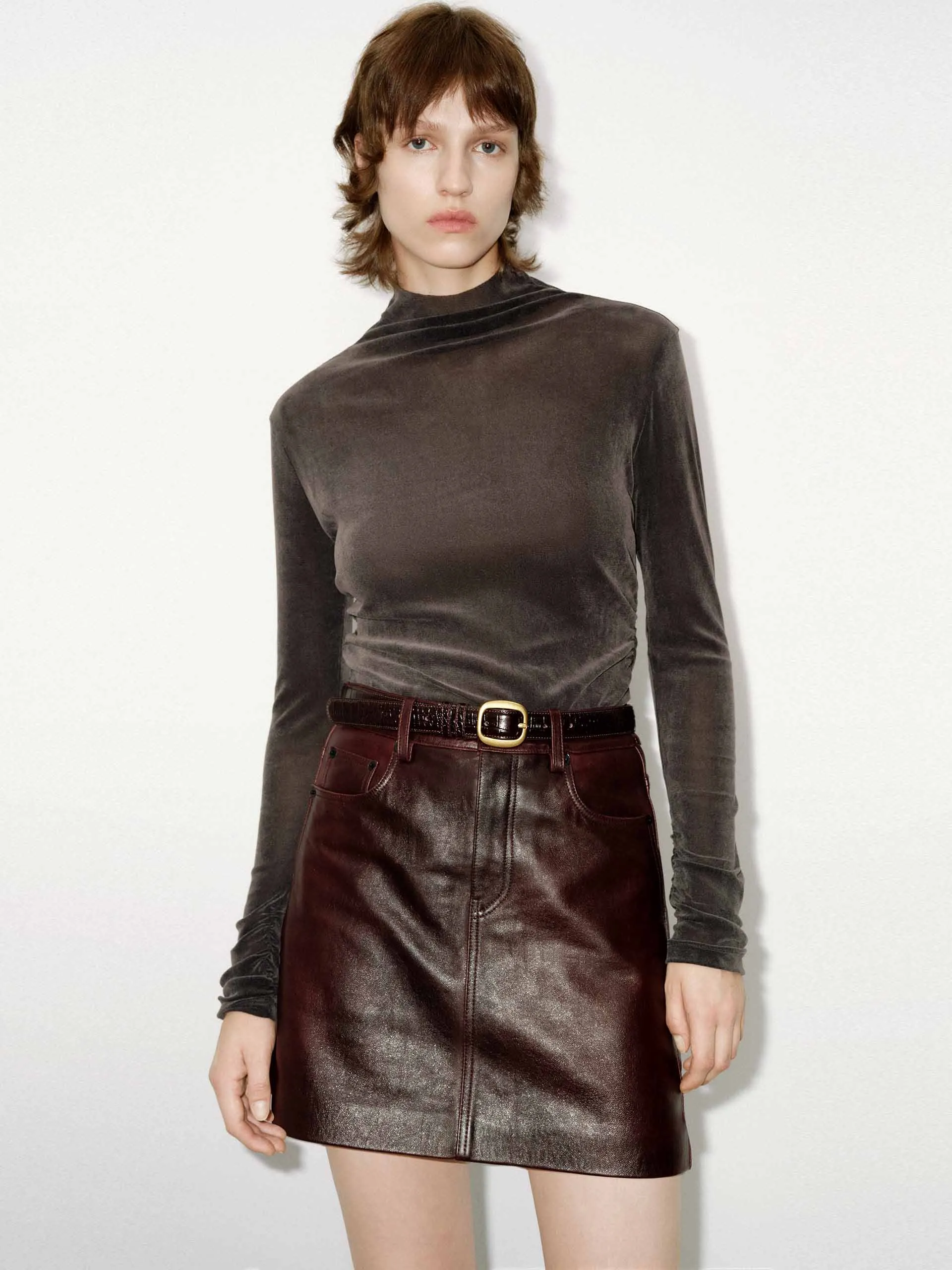 Pleated Sleeve Slim Top Effortless Comfort