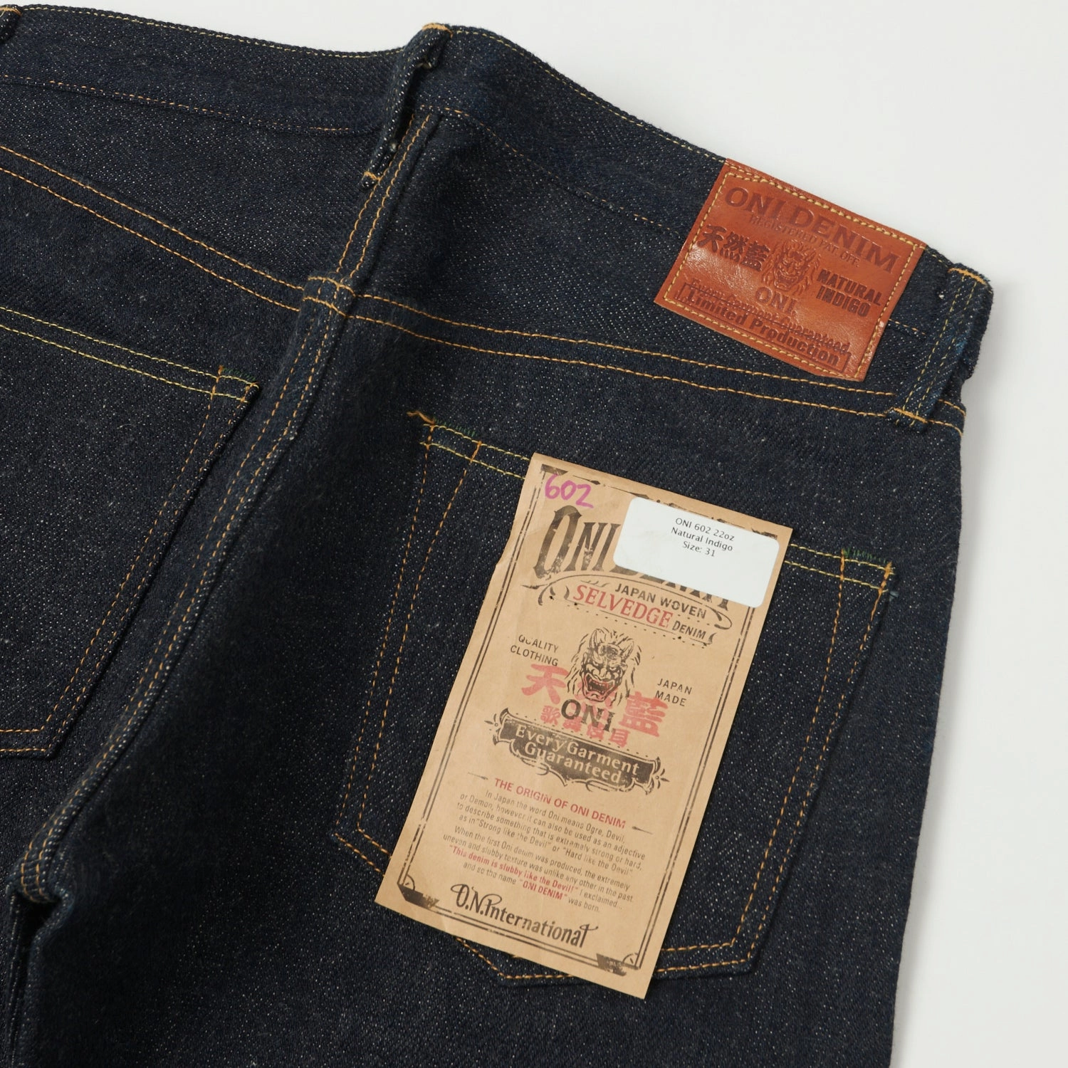 ONI Denim 602 Natural Indigo 22oz Regular Tapered Jean - Raw Travel Ease Style Statement